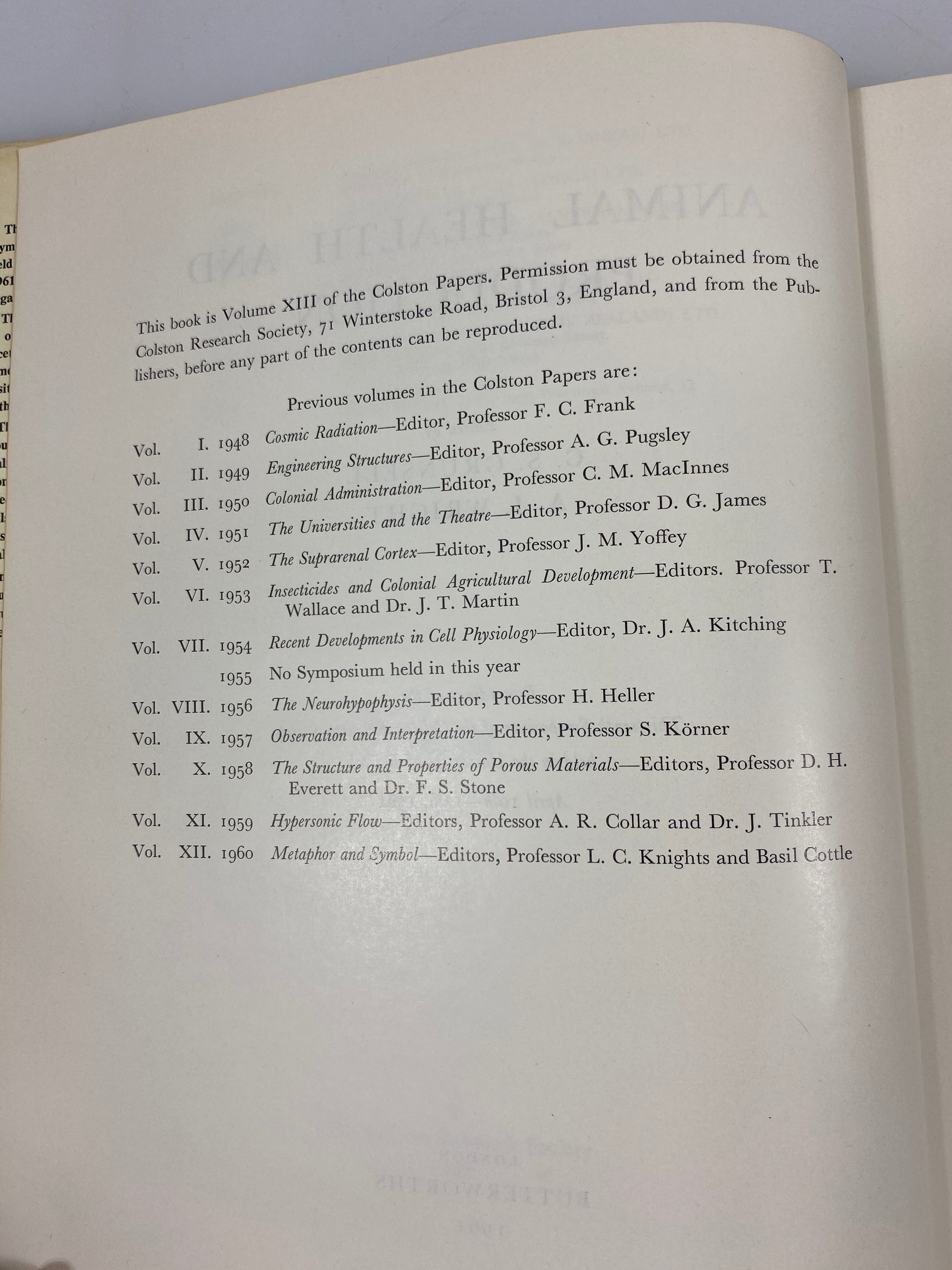 Animal Health and Production by Grunsell/Wright Ex-library 1962 HCDJ
