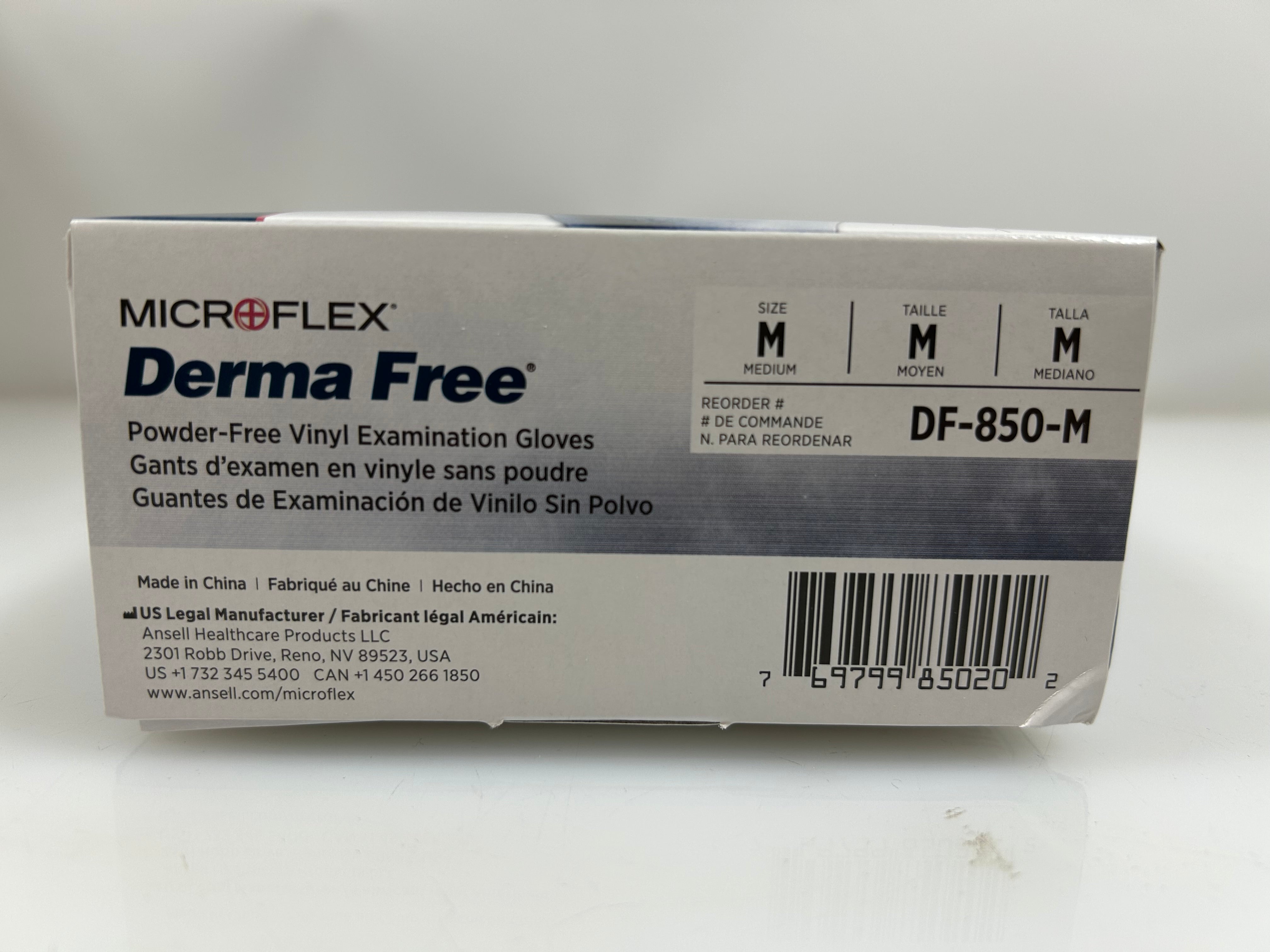 Ansell Micro-flex Derma Free Powder Free Vinyl Medium Gloves (10 packs of 100 Gloves)