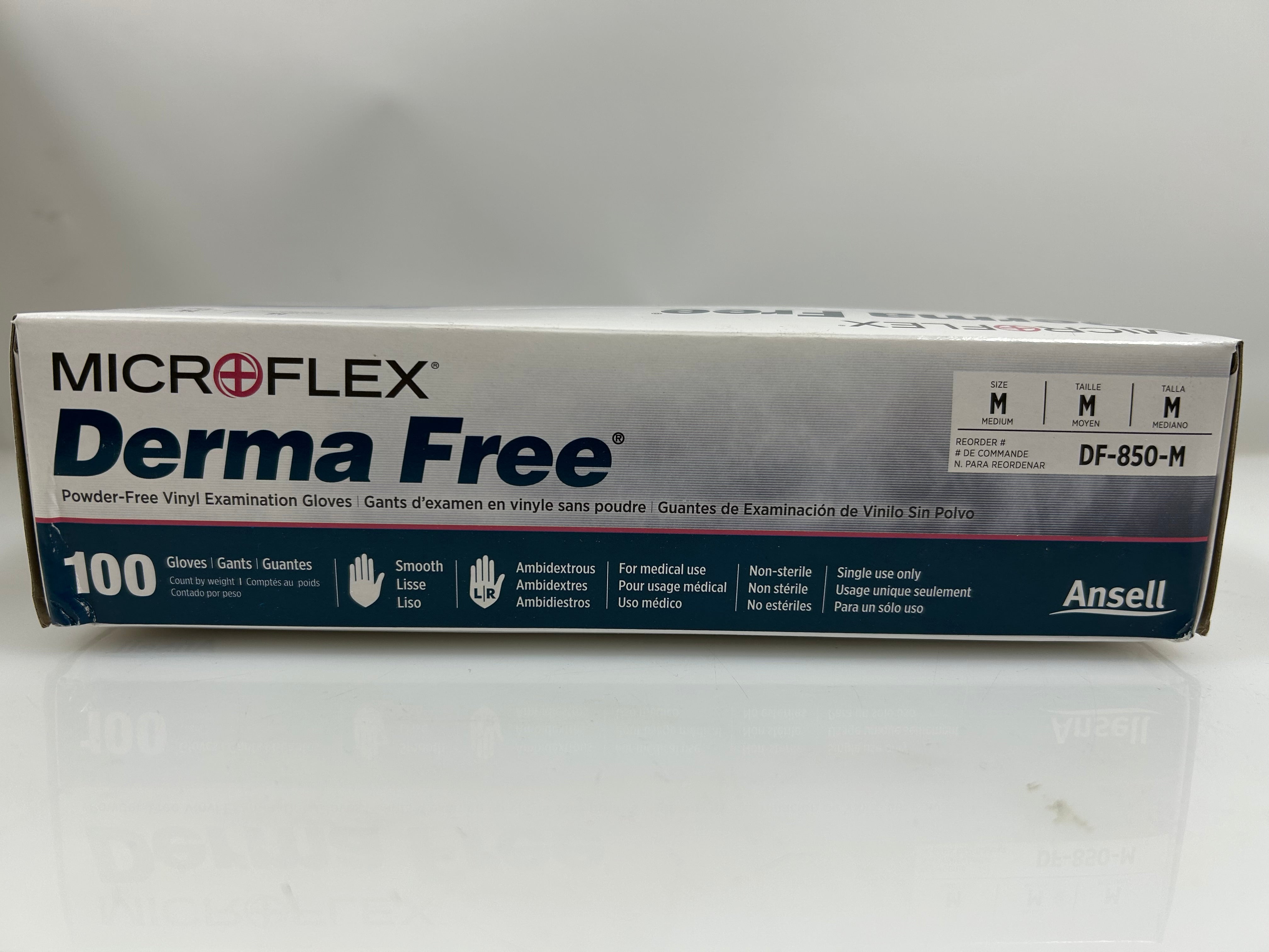 Ansell Micro-flex Derma Free Powder Free Vinyl Medium Gloves (10 packs of 100 Gloves)