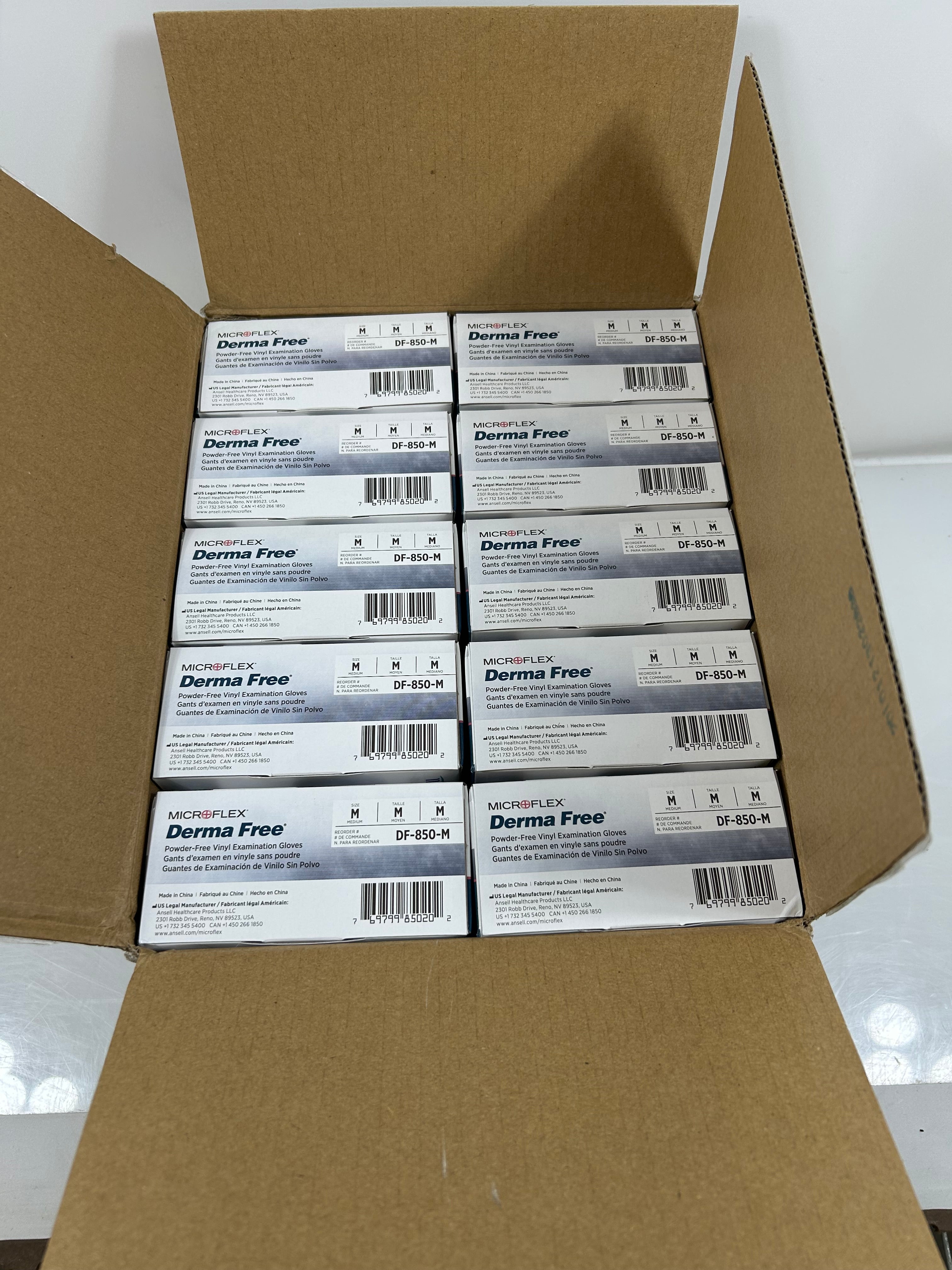Ansell Micro-flex Derma Free Powder Free Vinyl Medium Gloves (10 packs of 100 Gloves)
