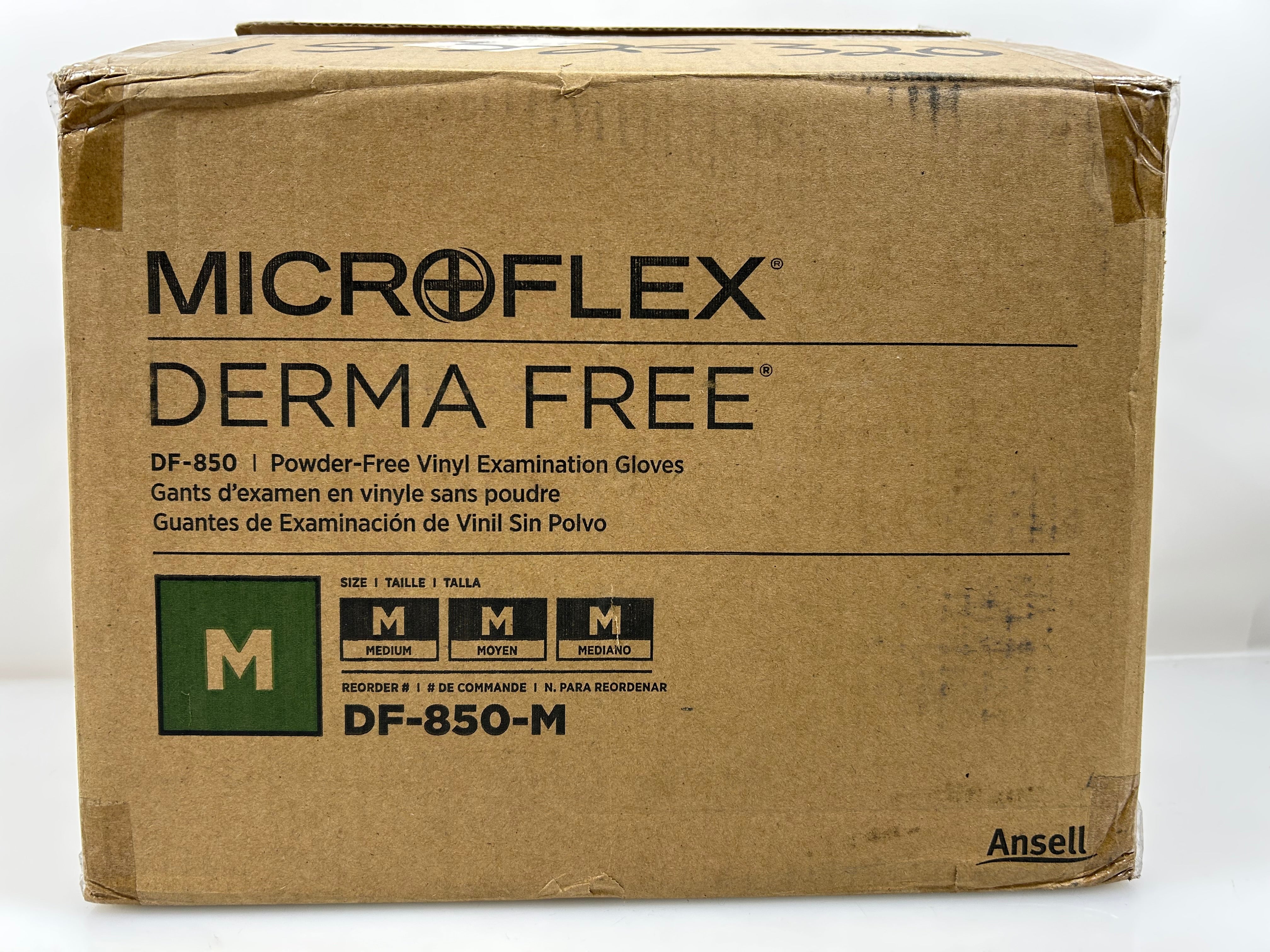 Ansell Micro-flex Derma Free Powder Free Vinyl Medium Gloves (10 packs of 100 Gloves)