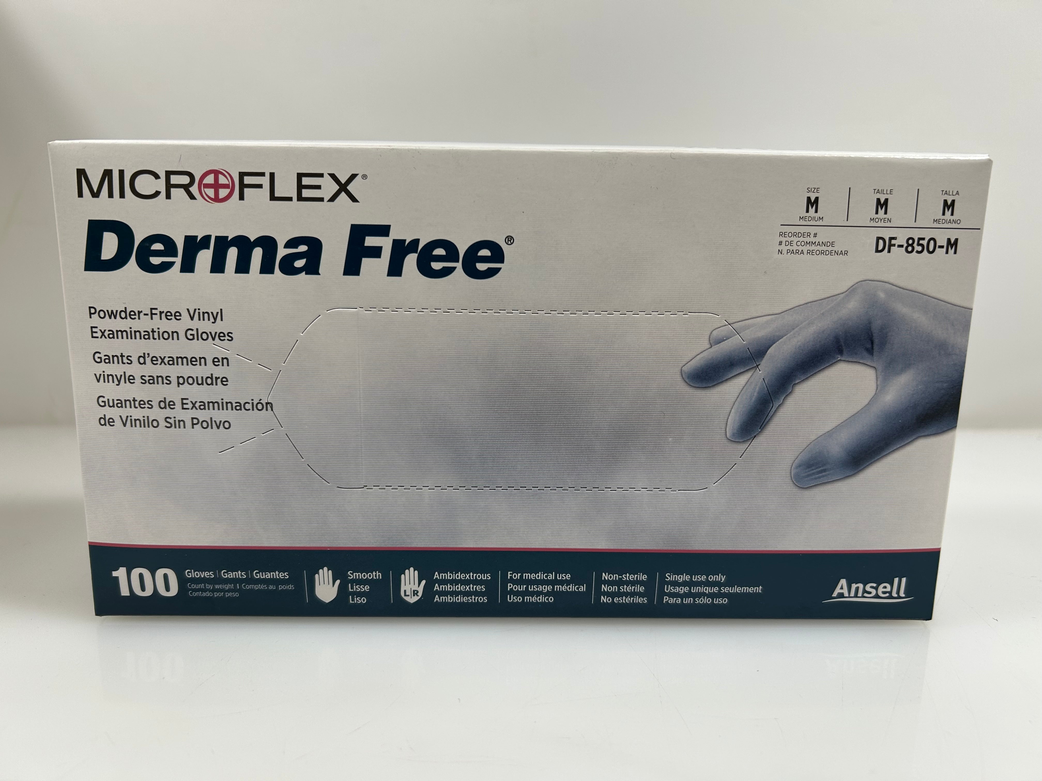 Ansell Micro-flex Derma Free Powder Free Vinyl Medium Gloves (10 packs of 100 Gloves)