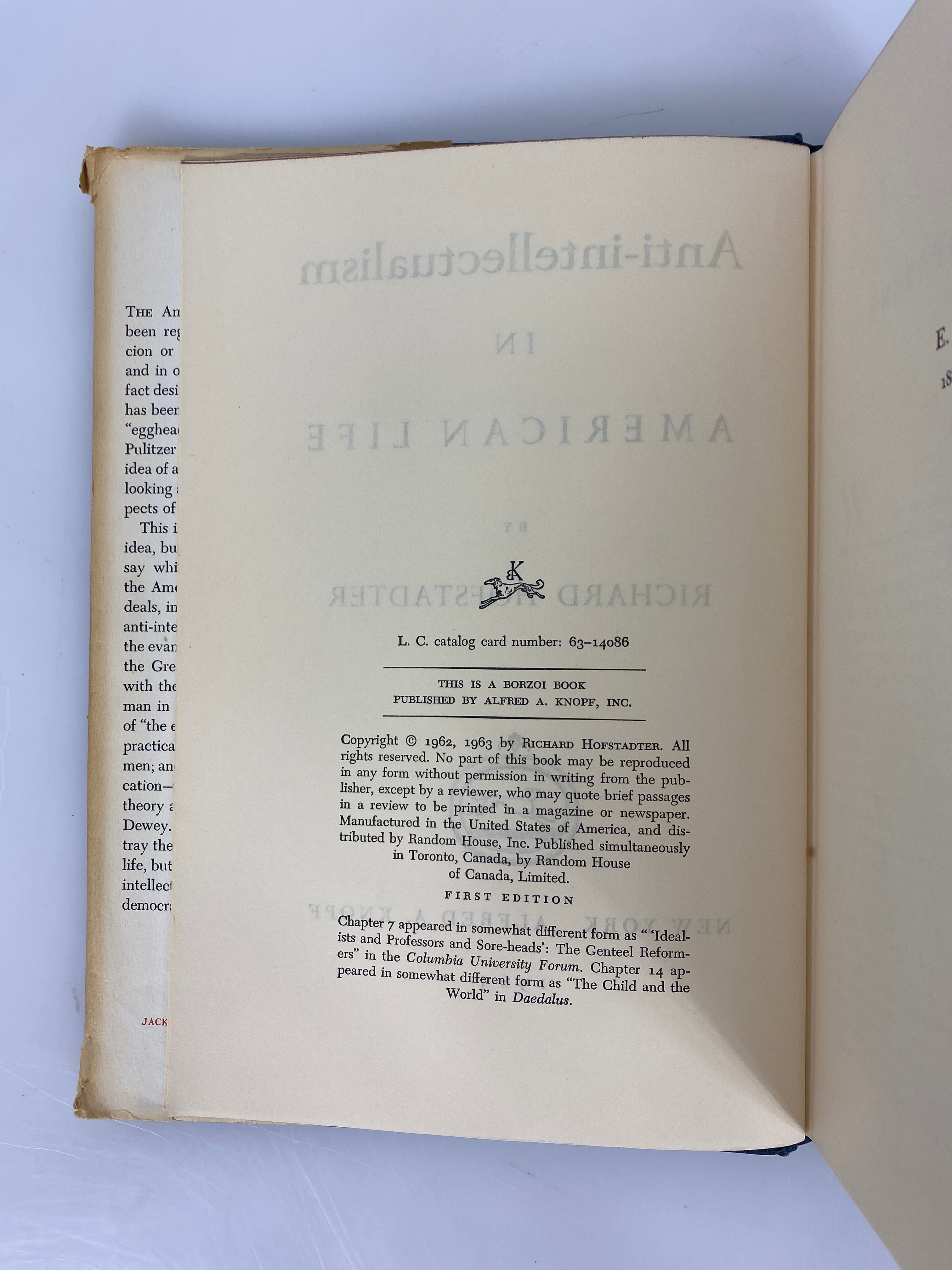 Anti-Intellectualism in American Life by Hofstadter 1963 First Ed HC DJ