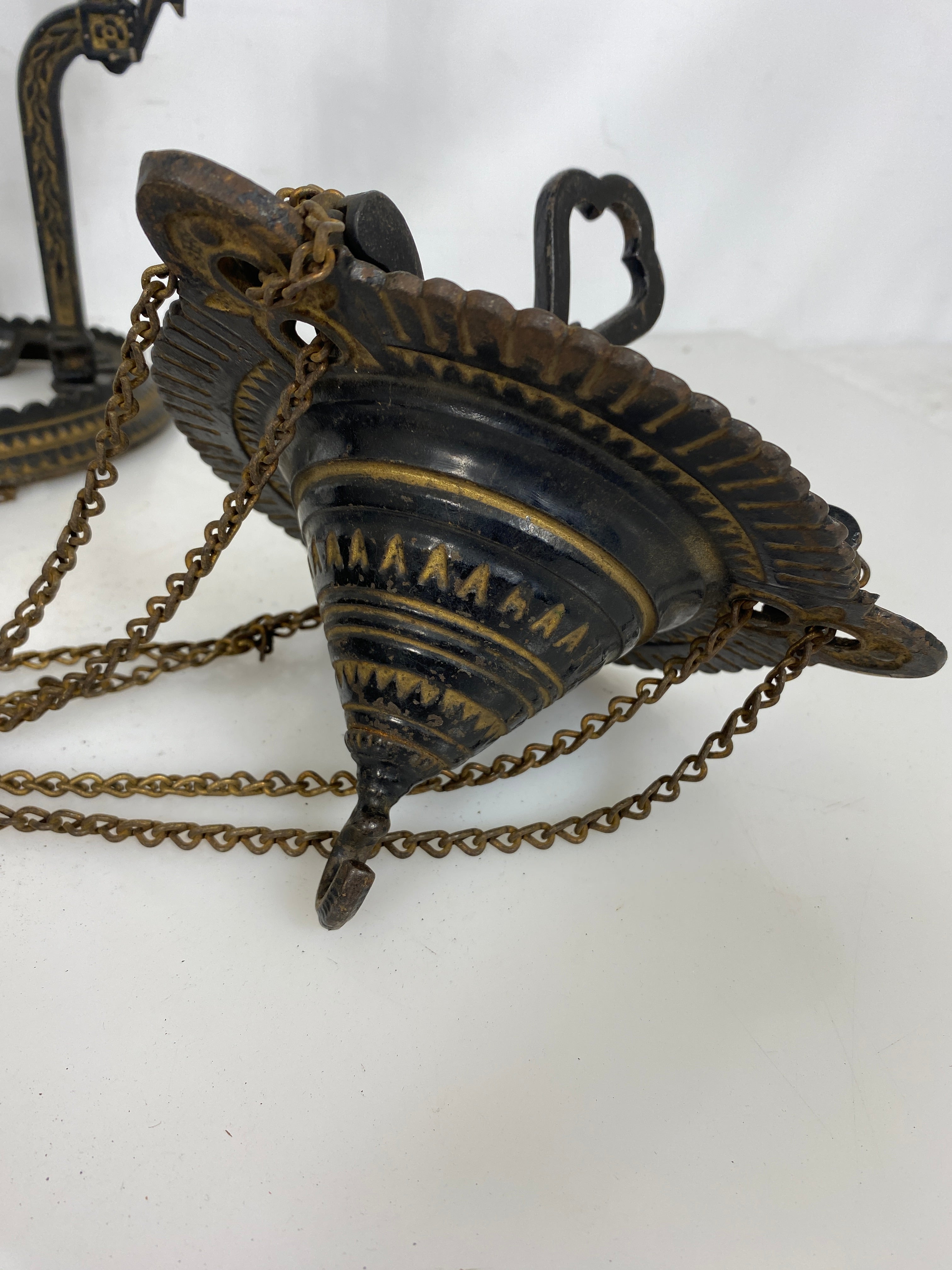 Antique 1800's Bradley & Hubbard Cast Iron Hanging Parlor Oil Lamp #2