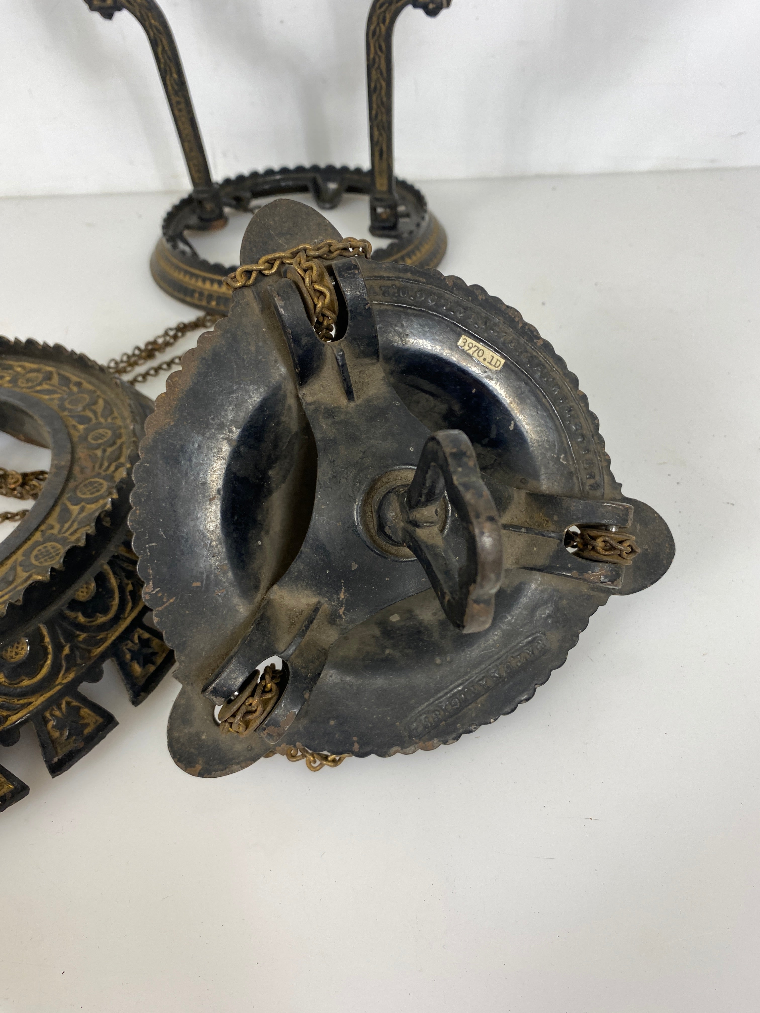 Antique 1800's Bradley & Hubbard Cast Iron Hanging Parlor Oil Lamp #2
