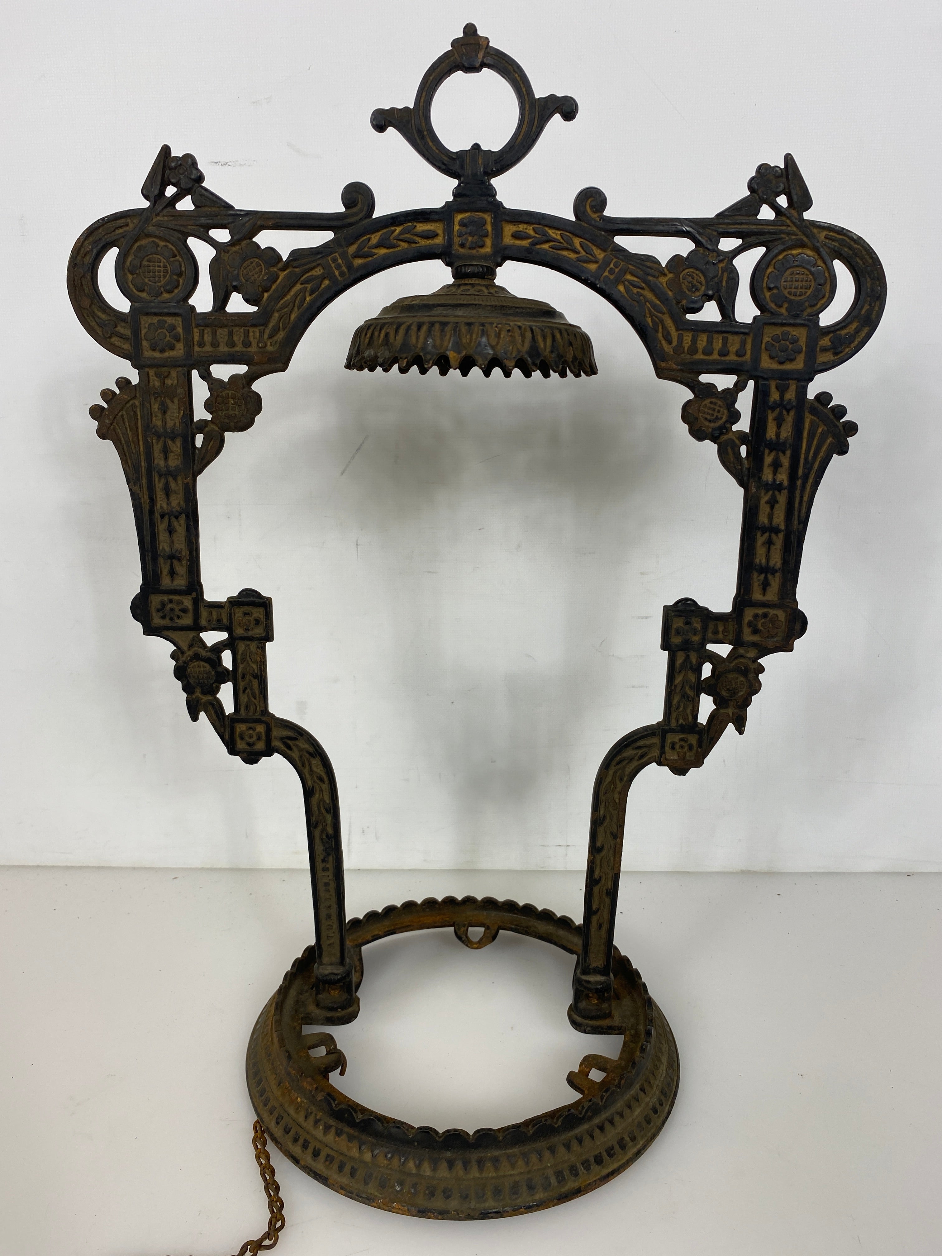Antique 1800's Bradley & Hubbard Cast Iron Hanging Parlor Oil Lamp