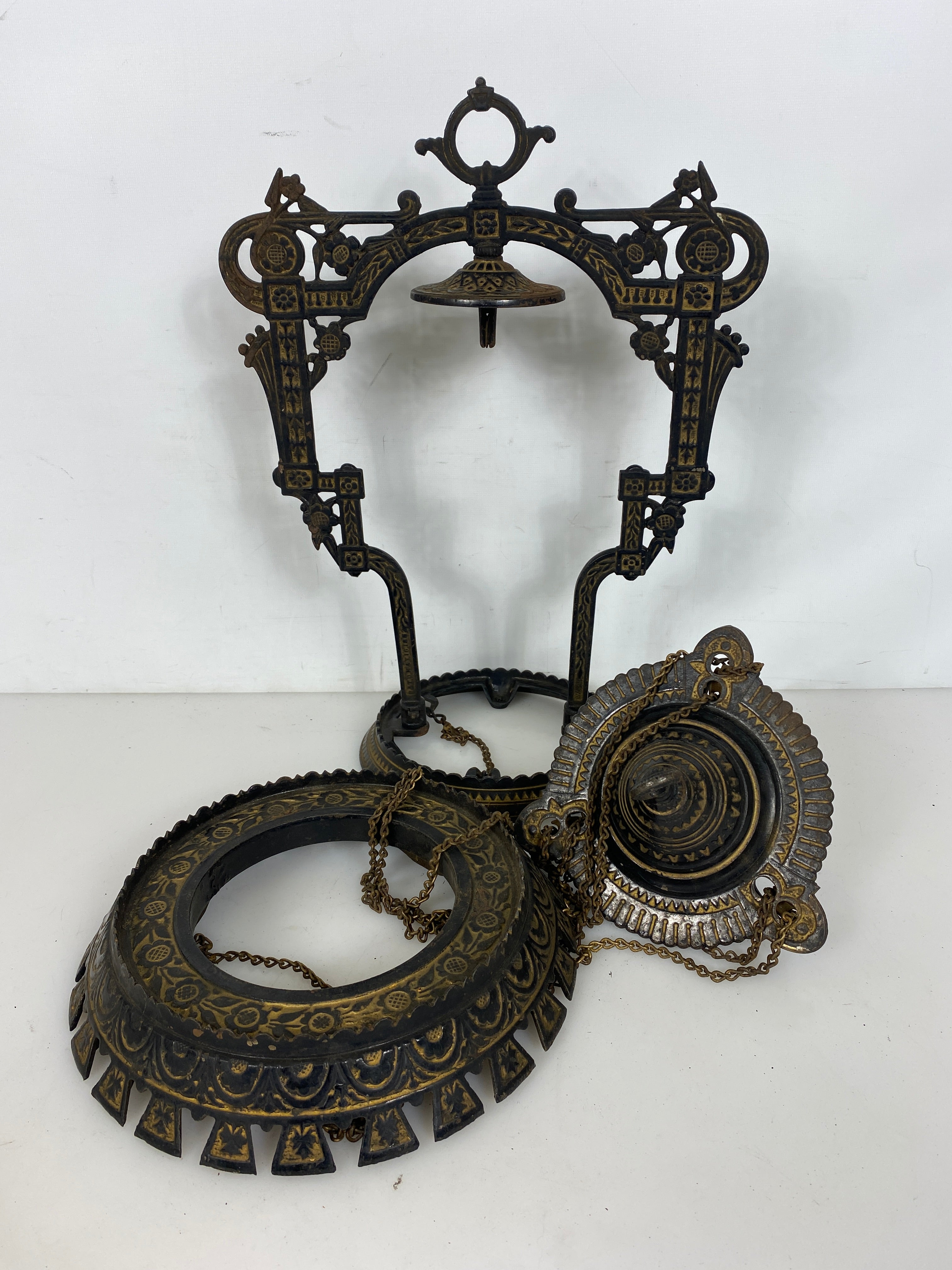Antique 1800's Bradley & Hubbard Cast Iron Hanging Parlor Oil Lamp #2