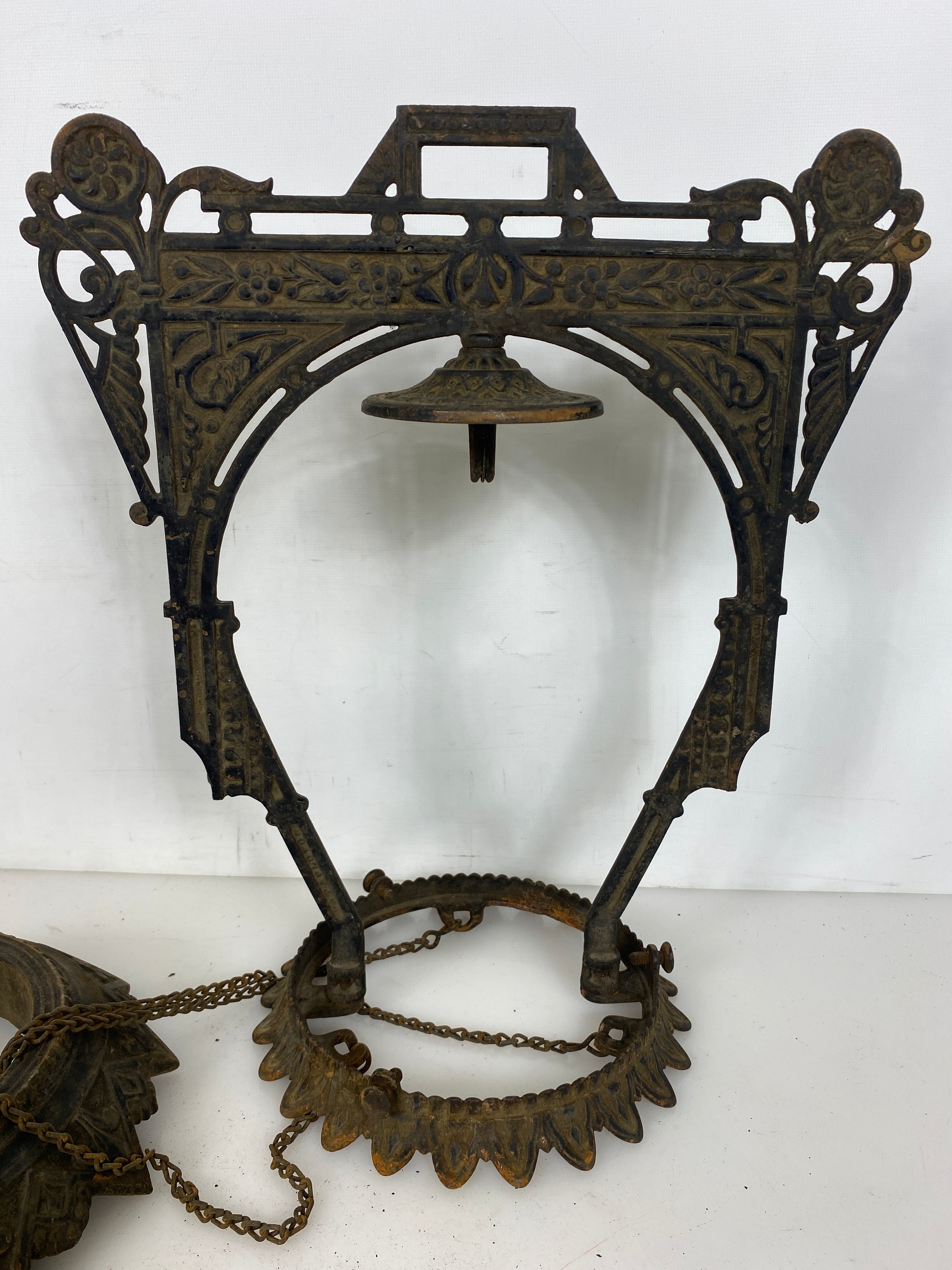 Antique 1800's Bradley & Hubbard Cast Iron Hanging Parlor Oil Lamp #3