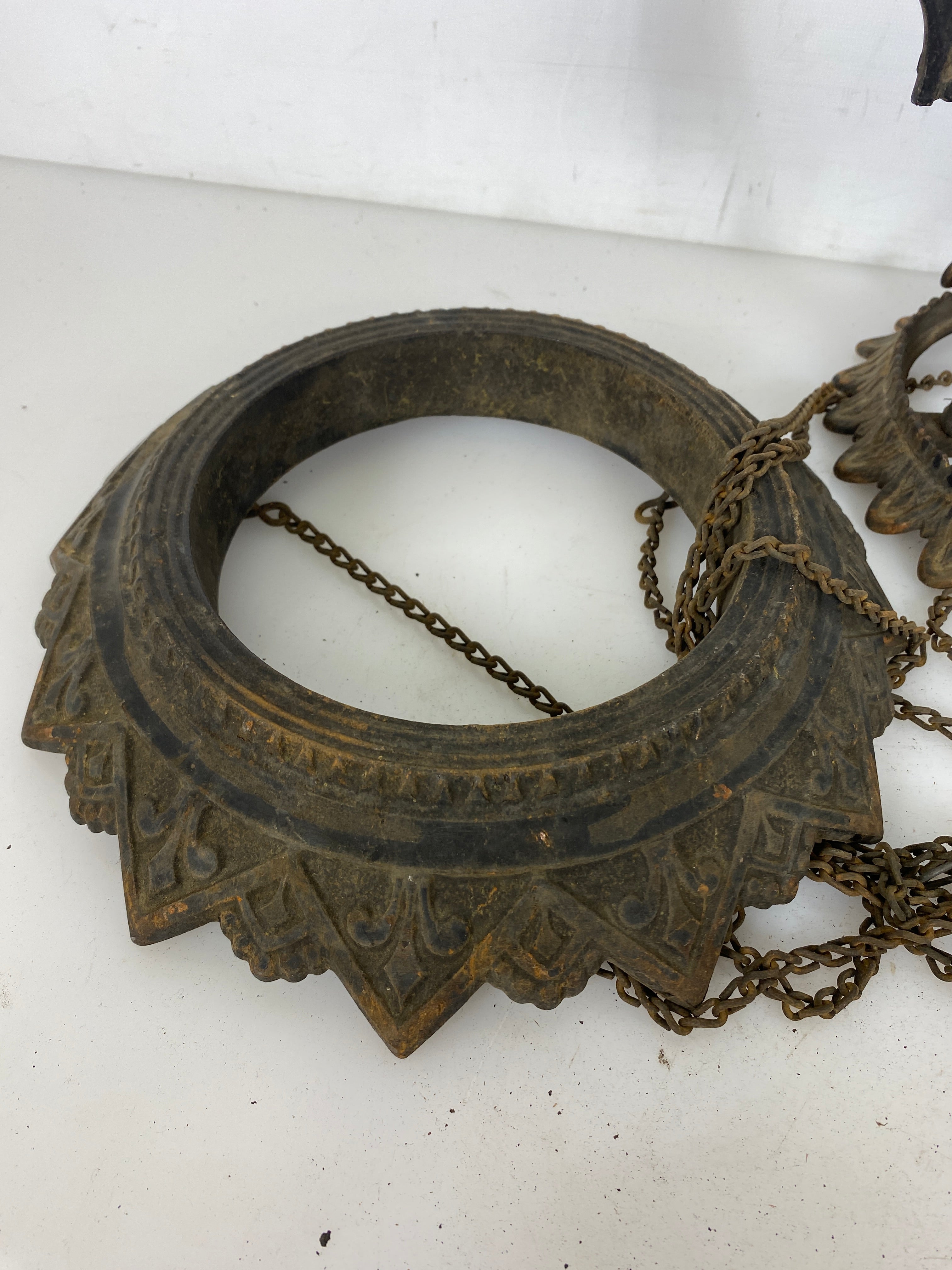 Antique 1800's Bradley & Hubbard Cast Iron Hanging Parlor Oil Lamp #3