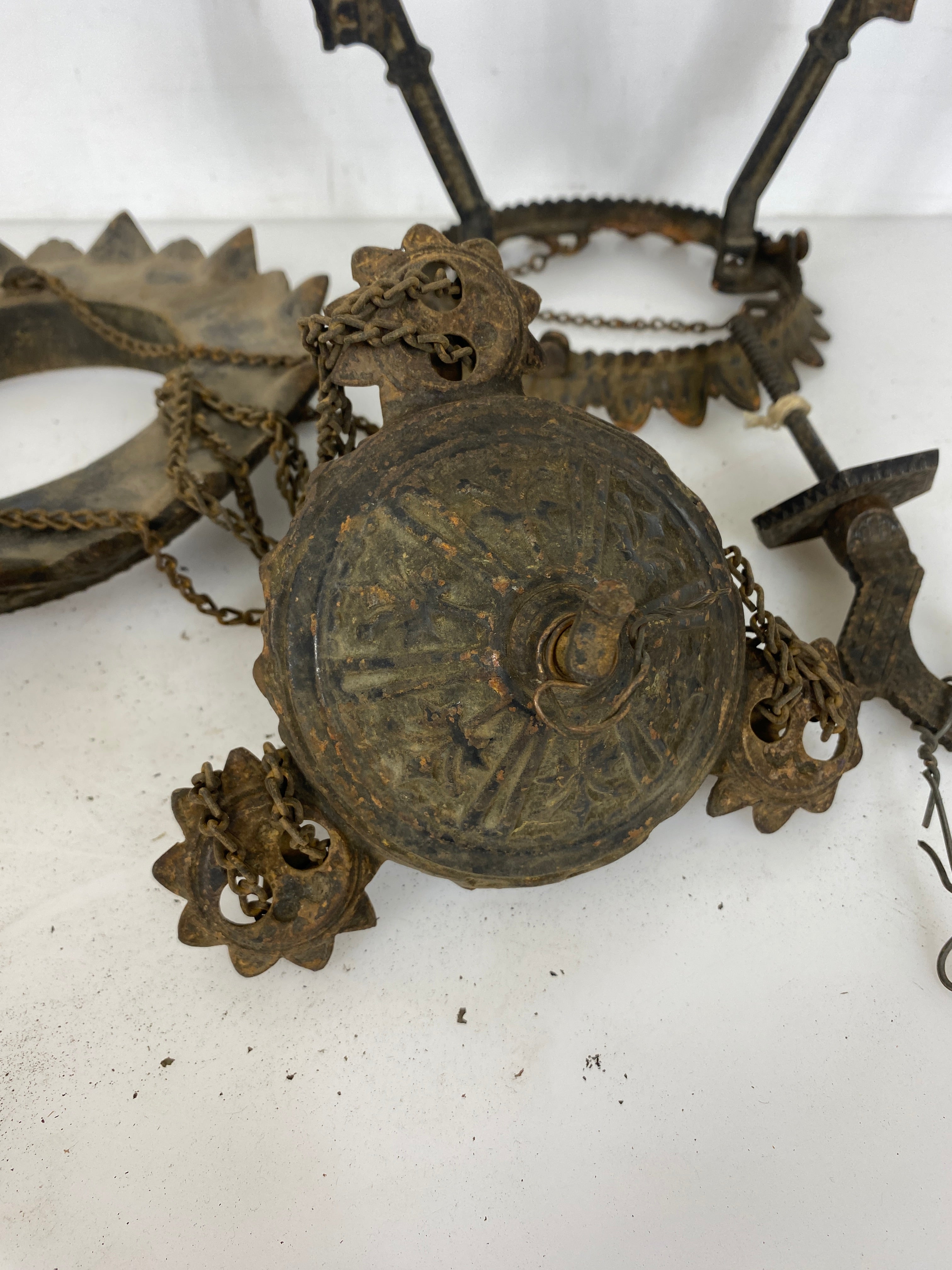 Antique 1800's Bradley & Hubbard Cast Iron Hanging Parlor Oil Lamp #3