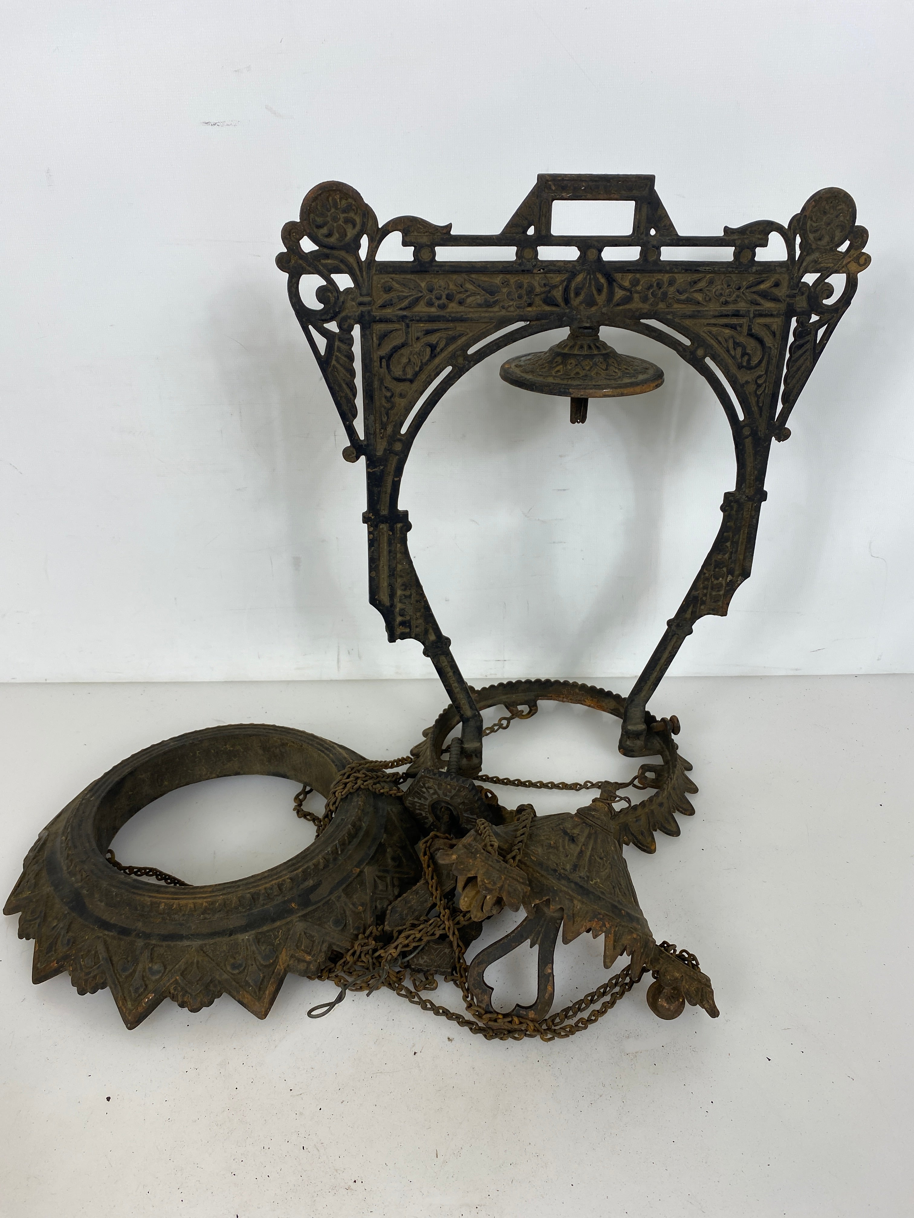 Antique 1800's Bradley & Hubbard Cast Iron Hanging Parlor Oil Lamp #3