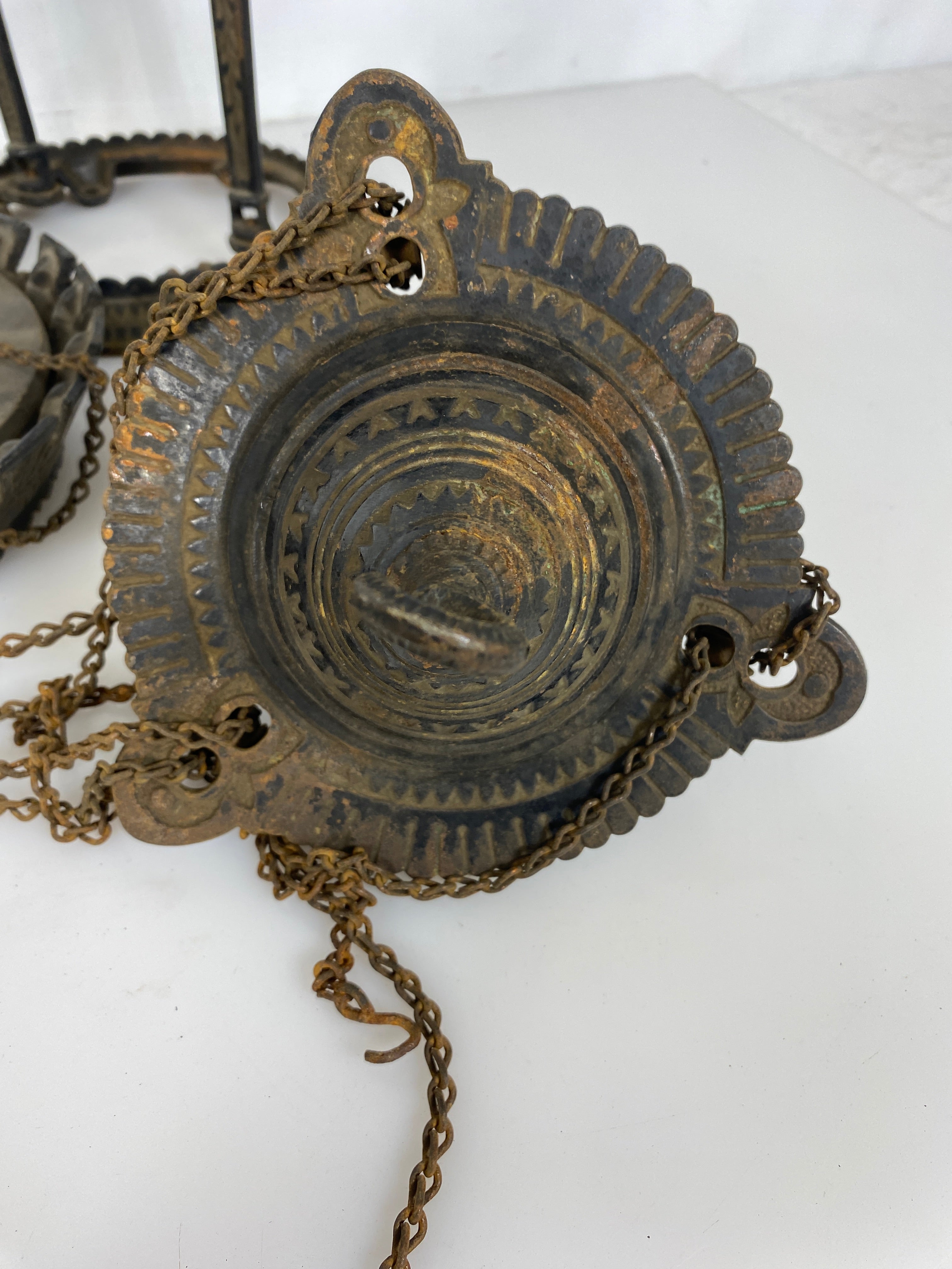 Antique 1800's Bradley & Hubbard Cast Iron Hanging Parlor Oil Lamp