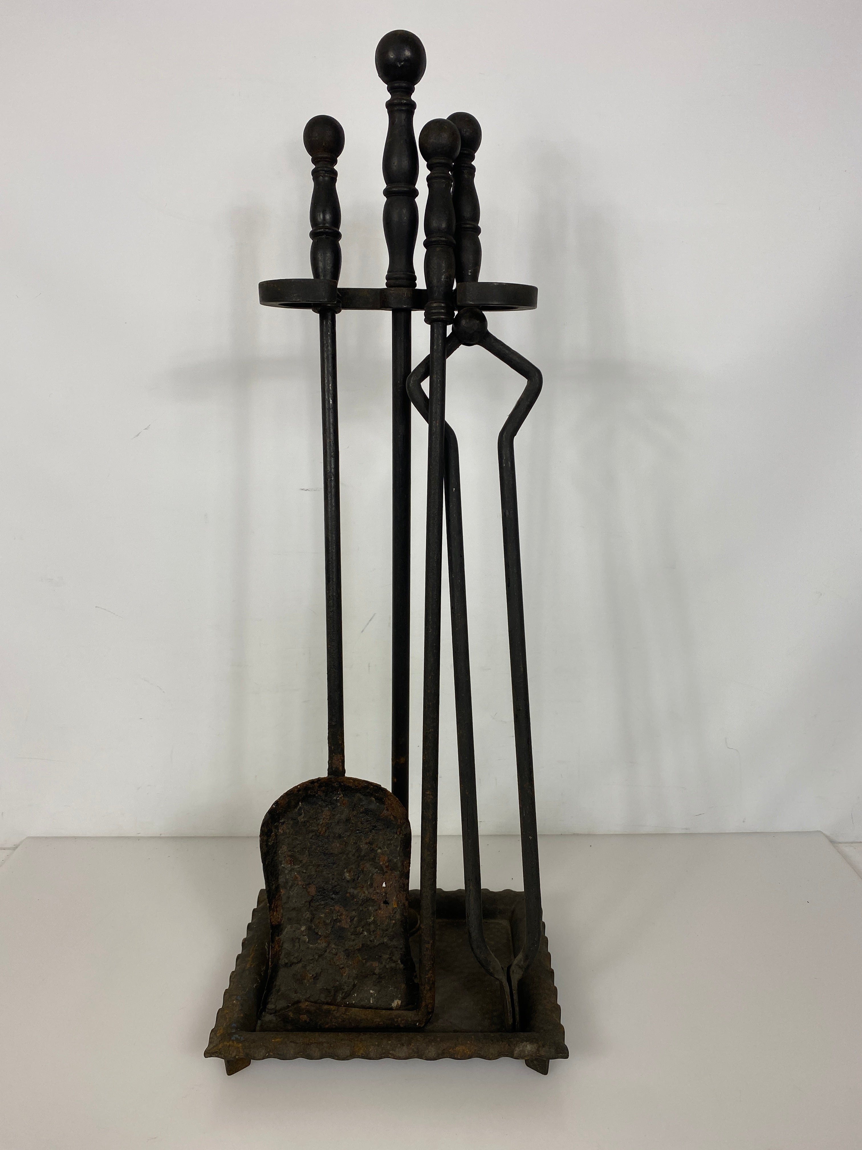 Antique 1800's Bradley & Hubbard Wrought Iron 4-Piece Fireplace Set