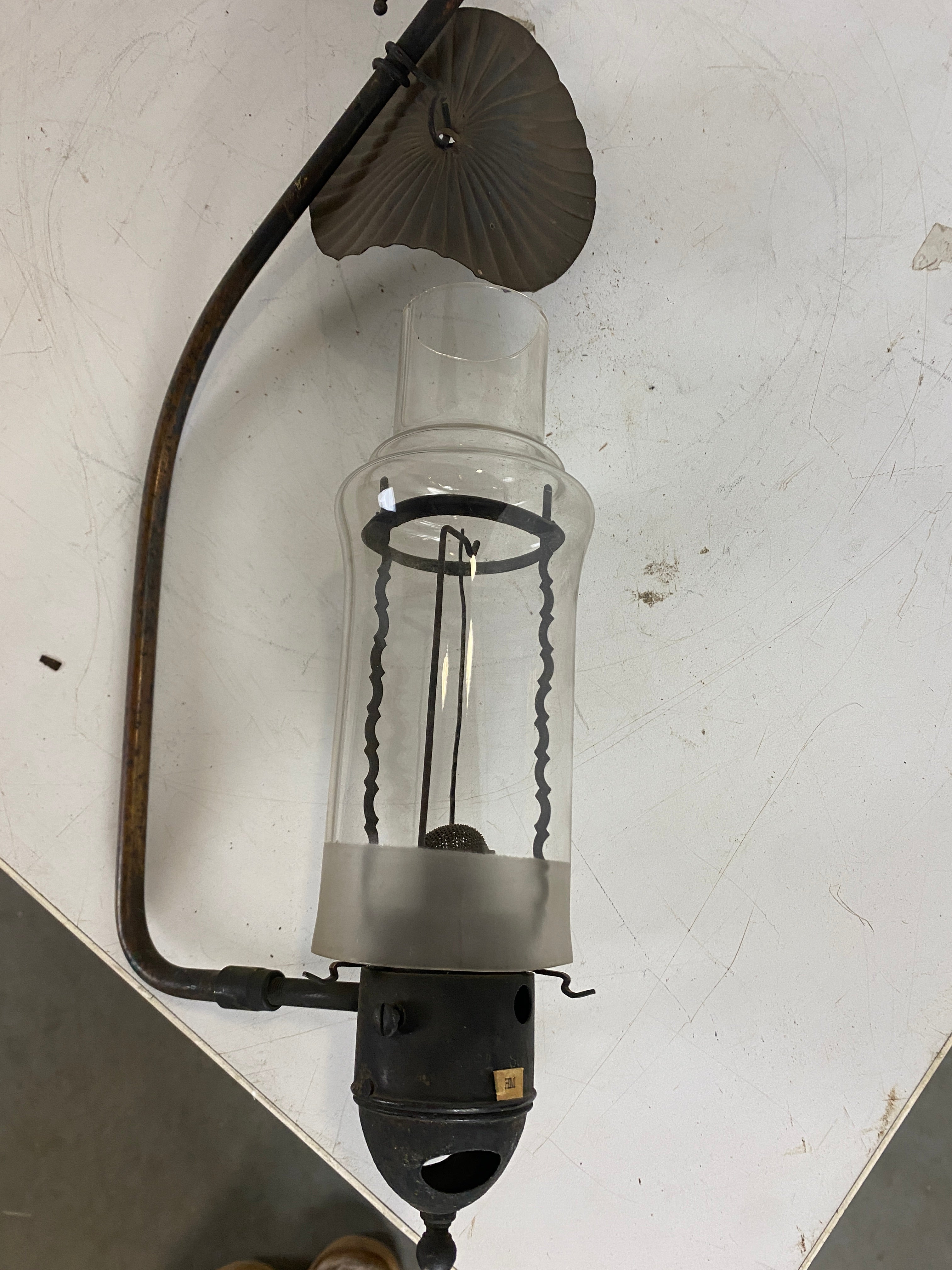 Antique 18th Century Brass Oil Lamp with Glass