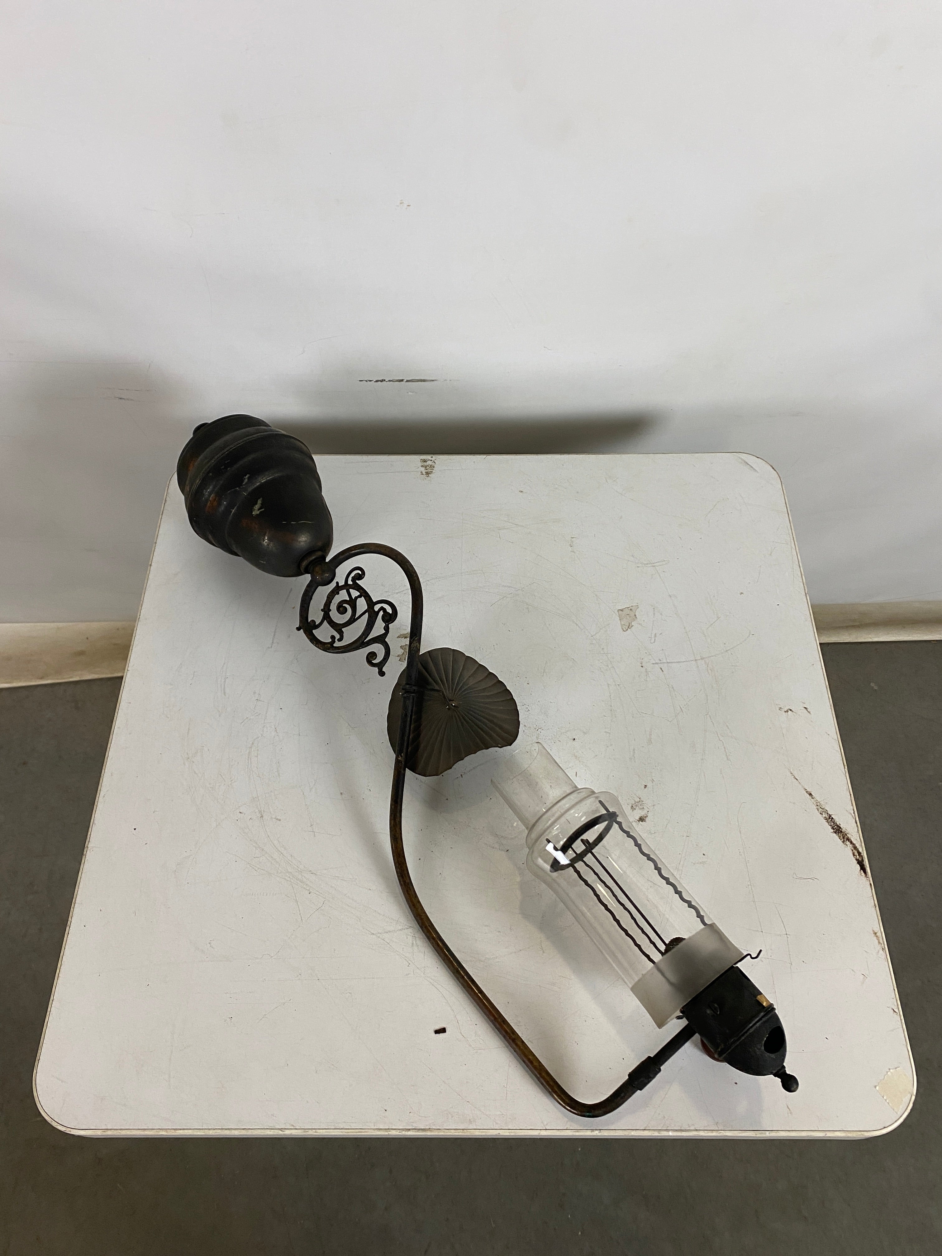 Antique 18th Century Brass Oil Lamp with Glass