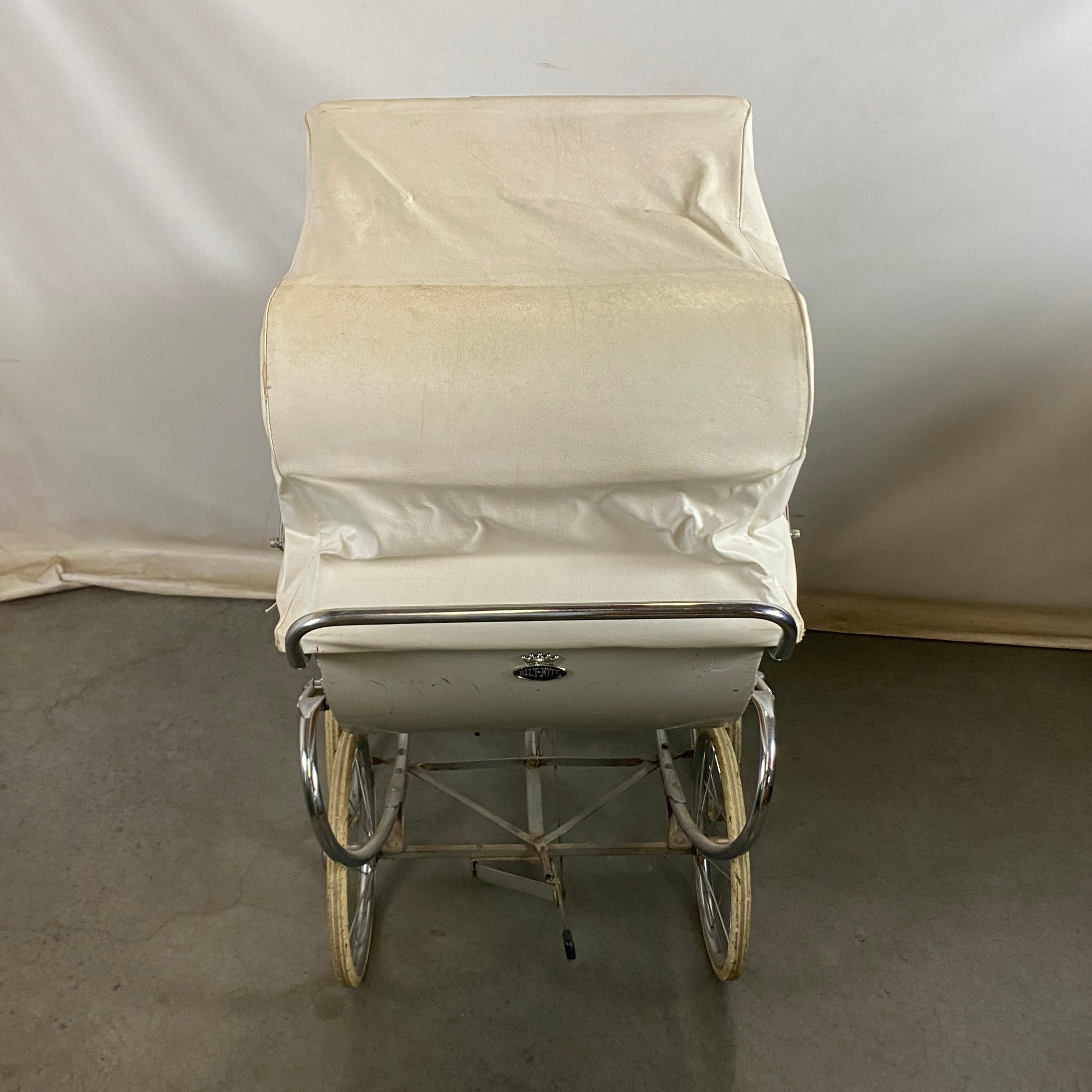 Antique Bilt-Rite Wood Panel and White Canvas Interior Baby Carriage