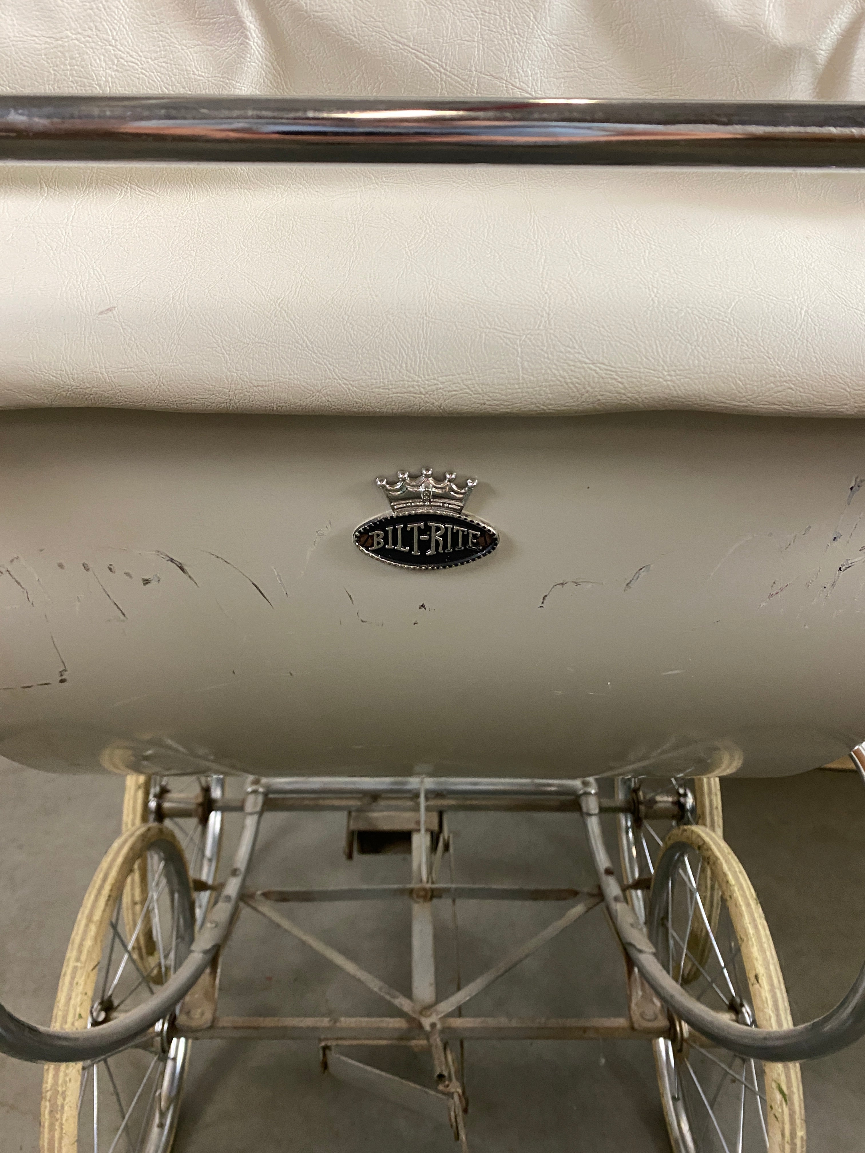 Antique Bilt-Rite Wood Panel and White Canvas Interior Baby Carriage