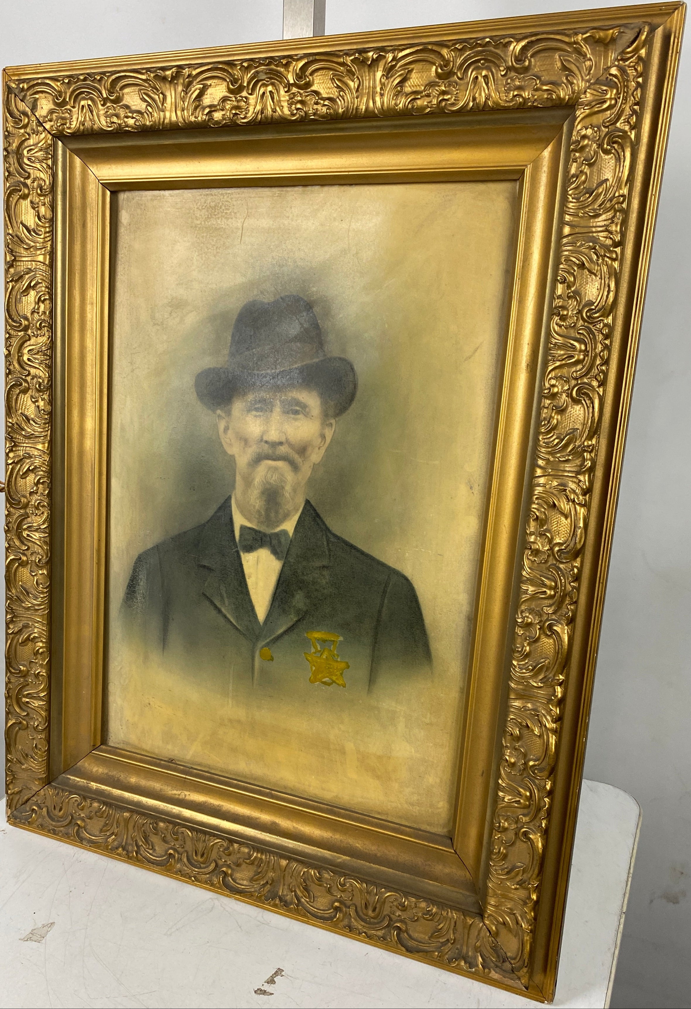 Antique Framed Portrait of Gentleman with Star Badge – Vintage Wall Art
