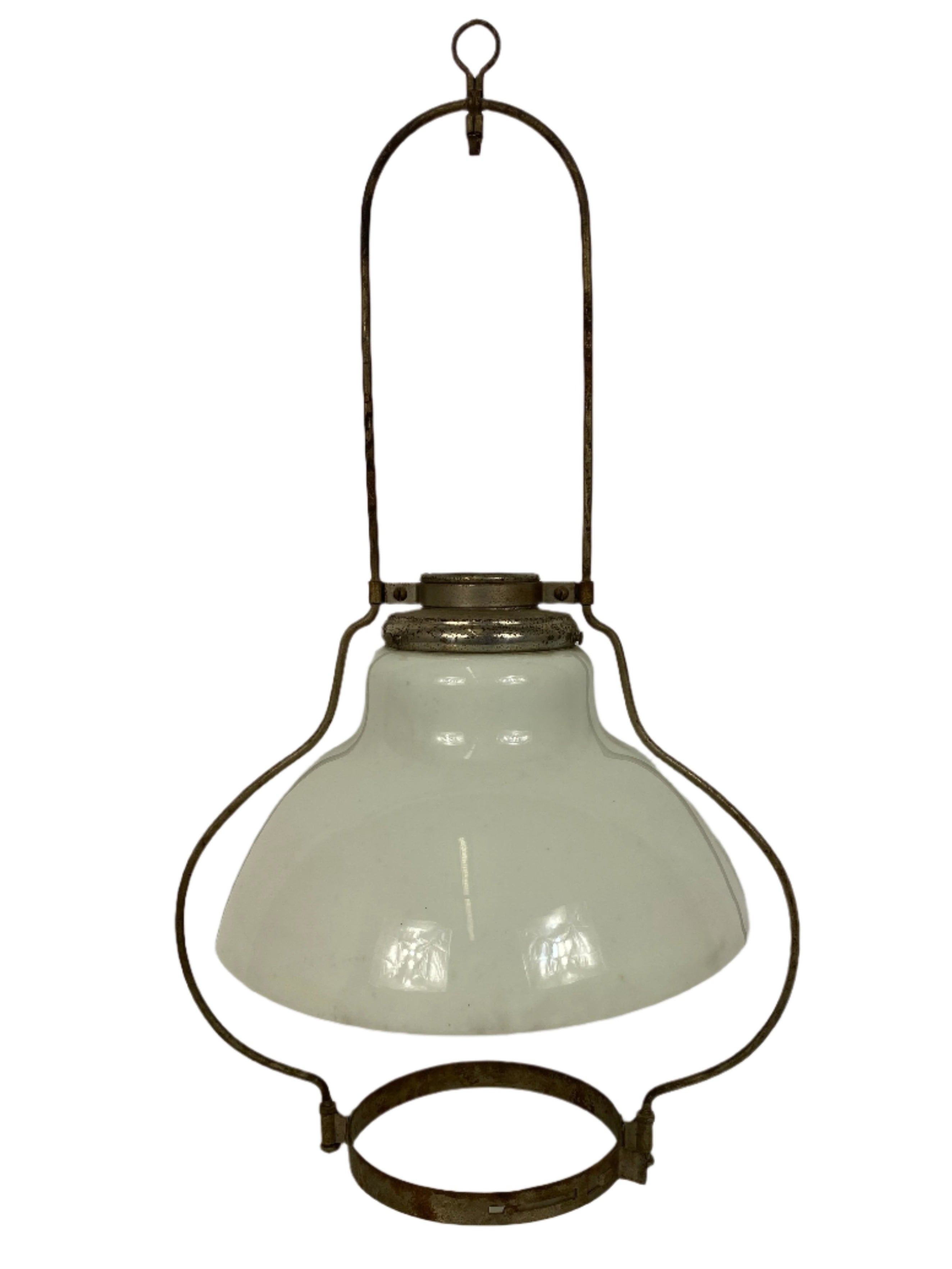 Antique Model 6 Opaque Milk Glass Shade with Brass Frame