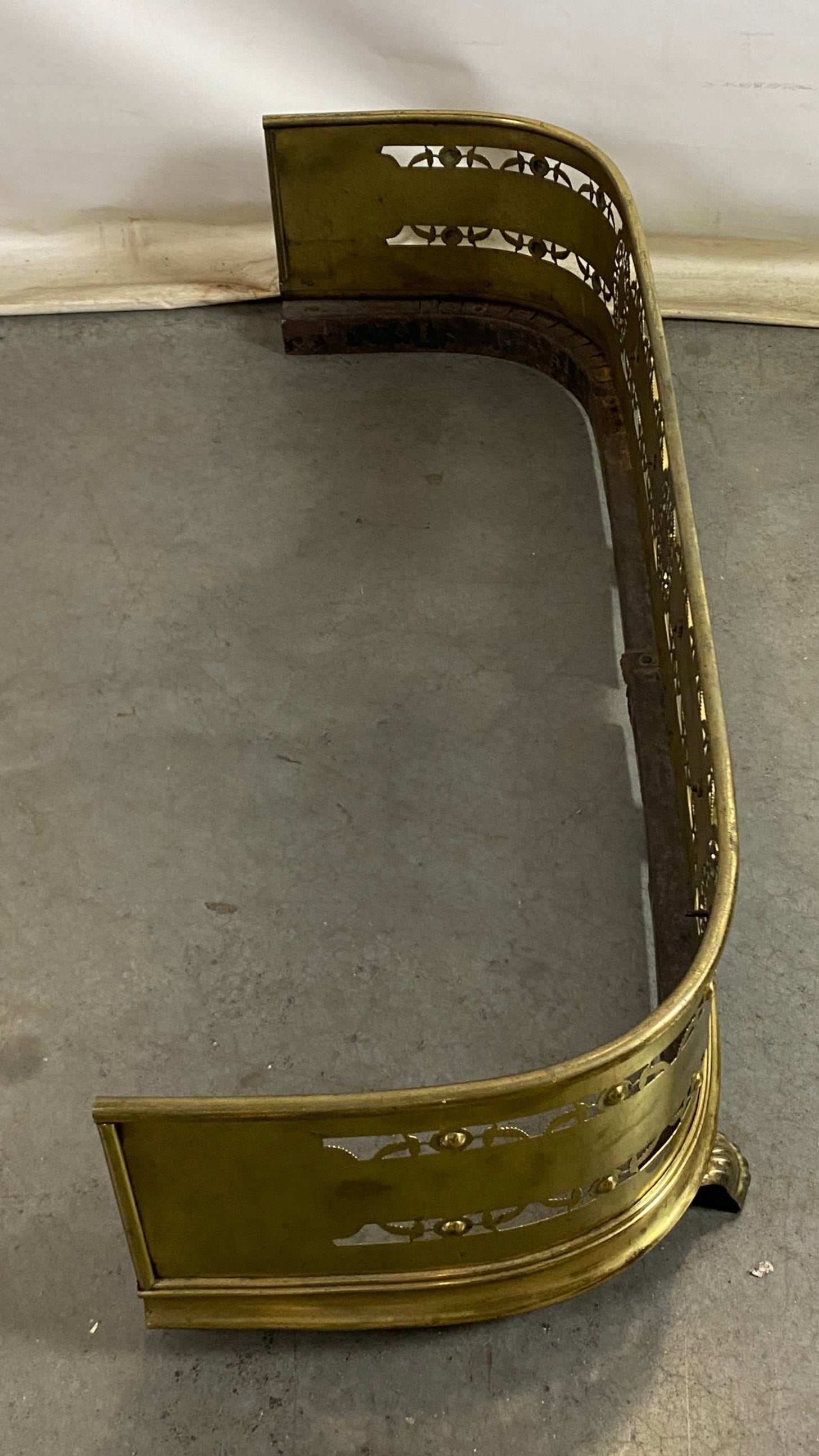 Antique Solid Brass Fireplace Fender w/ Feet