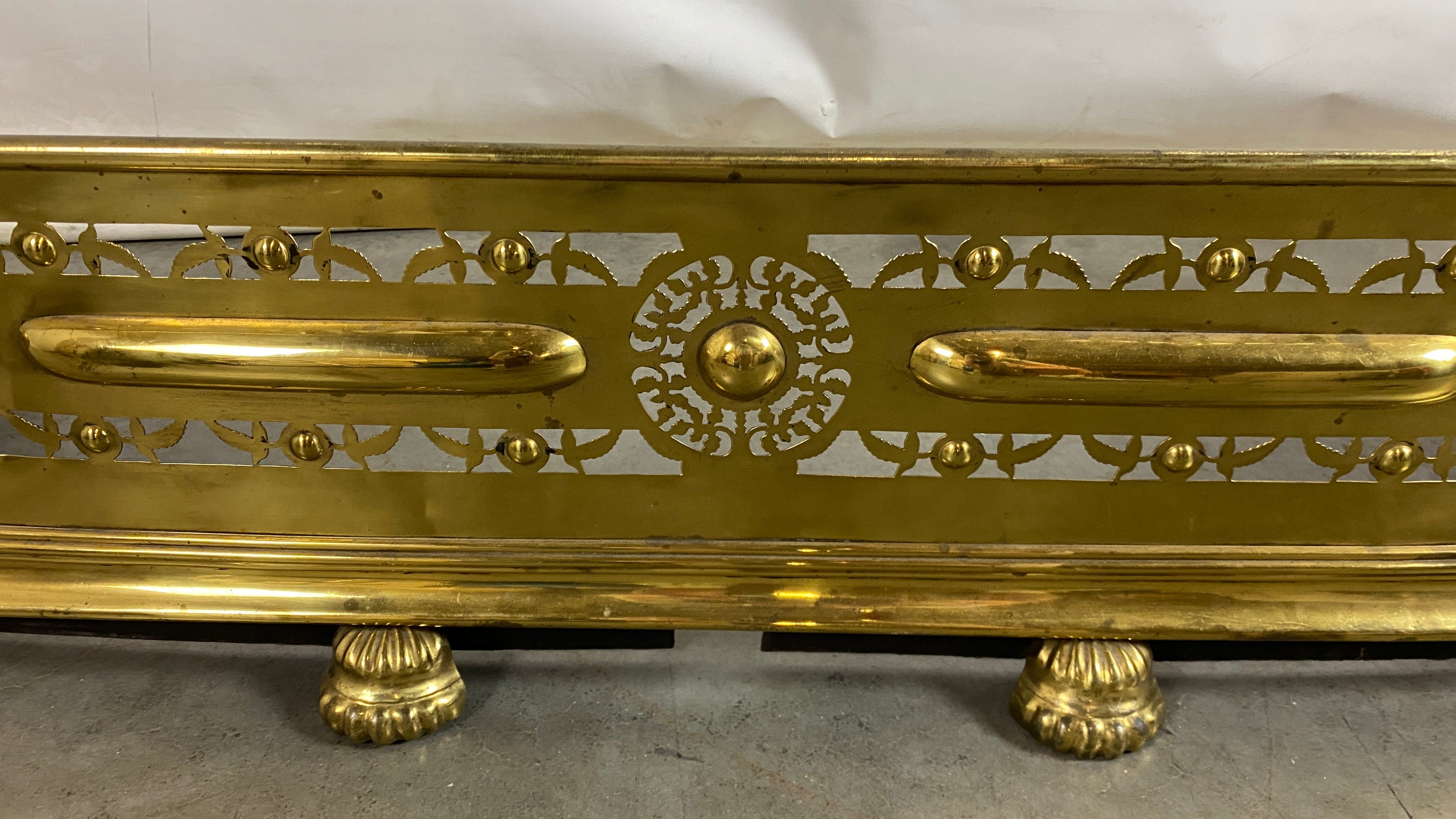 Antique Solid Brass Fireplace Fender w/ Feet