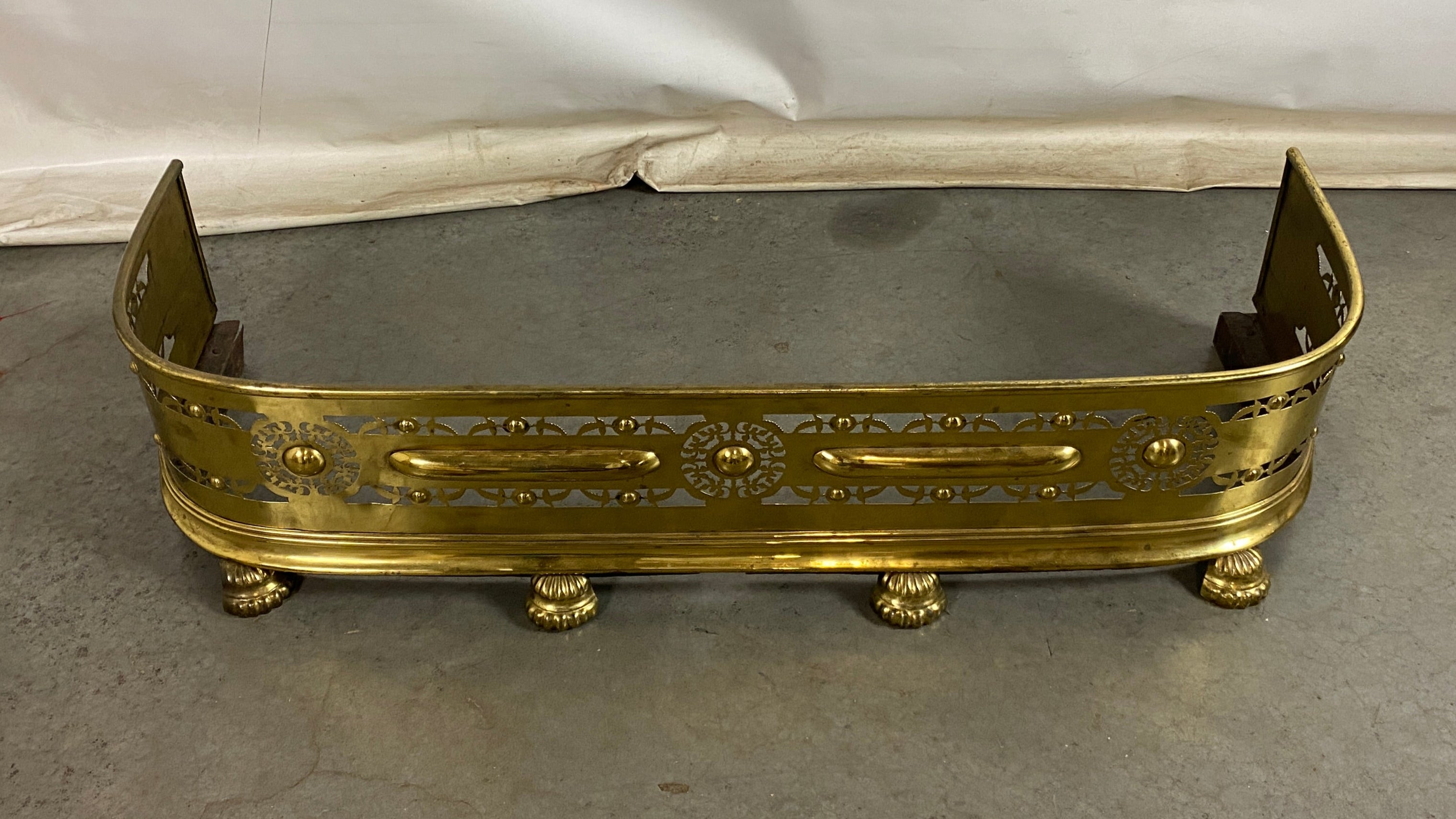 Antique Solid Brass Fireplace Fender w/ Feet