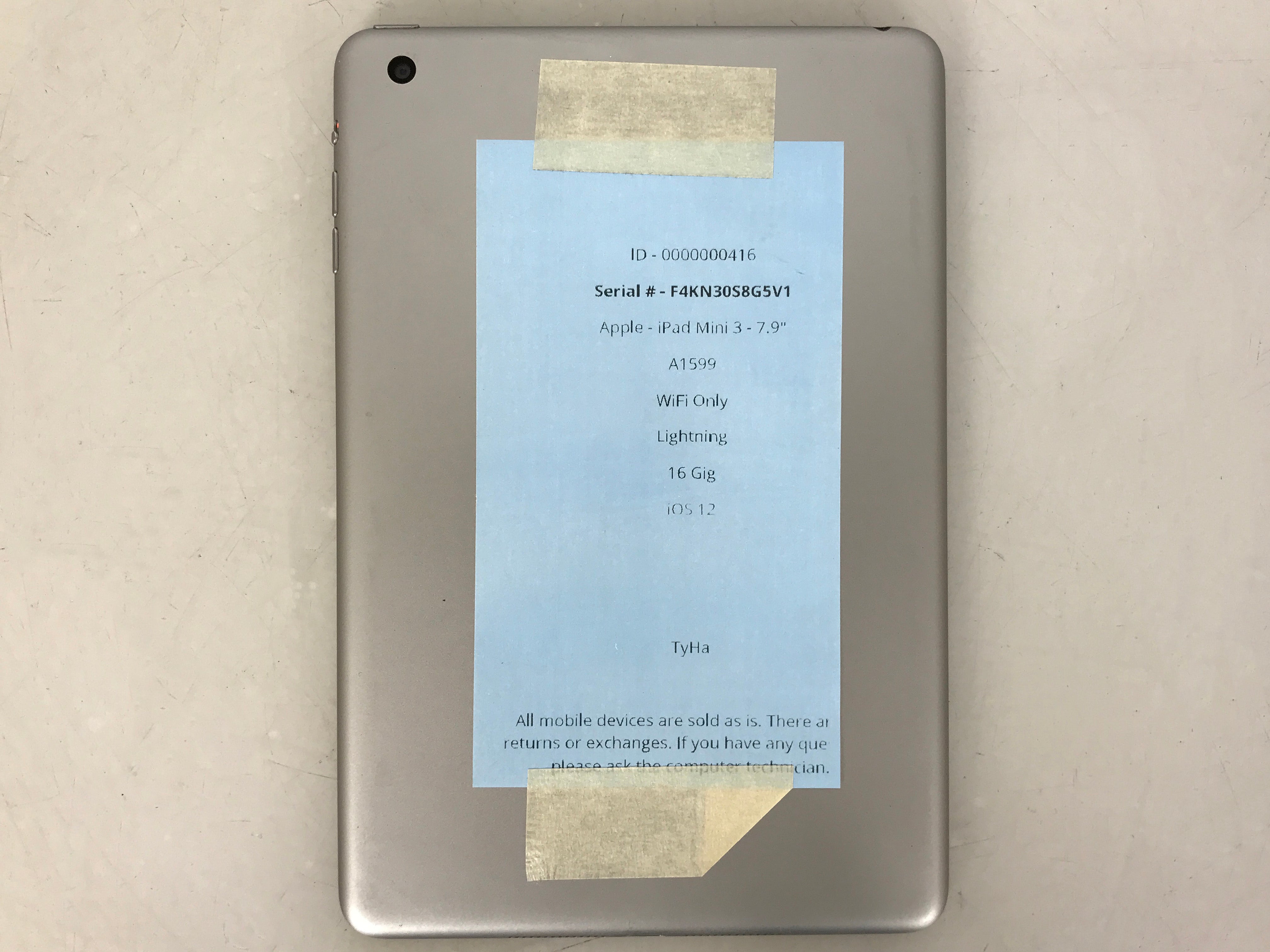 Apple Gray iPad Mini 3 16GB 7.9" A1599 WiFi Only