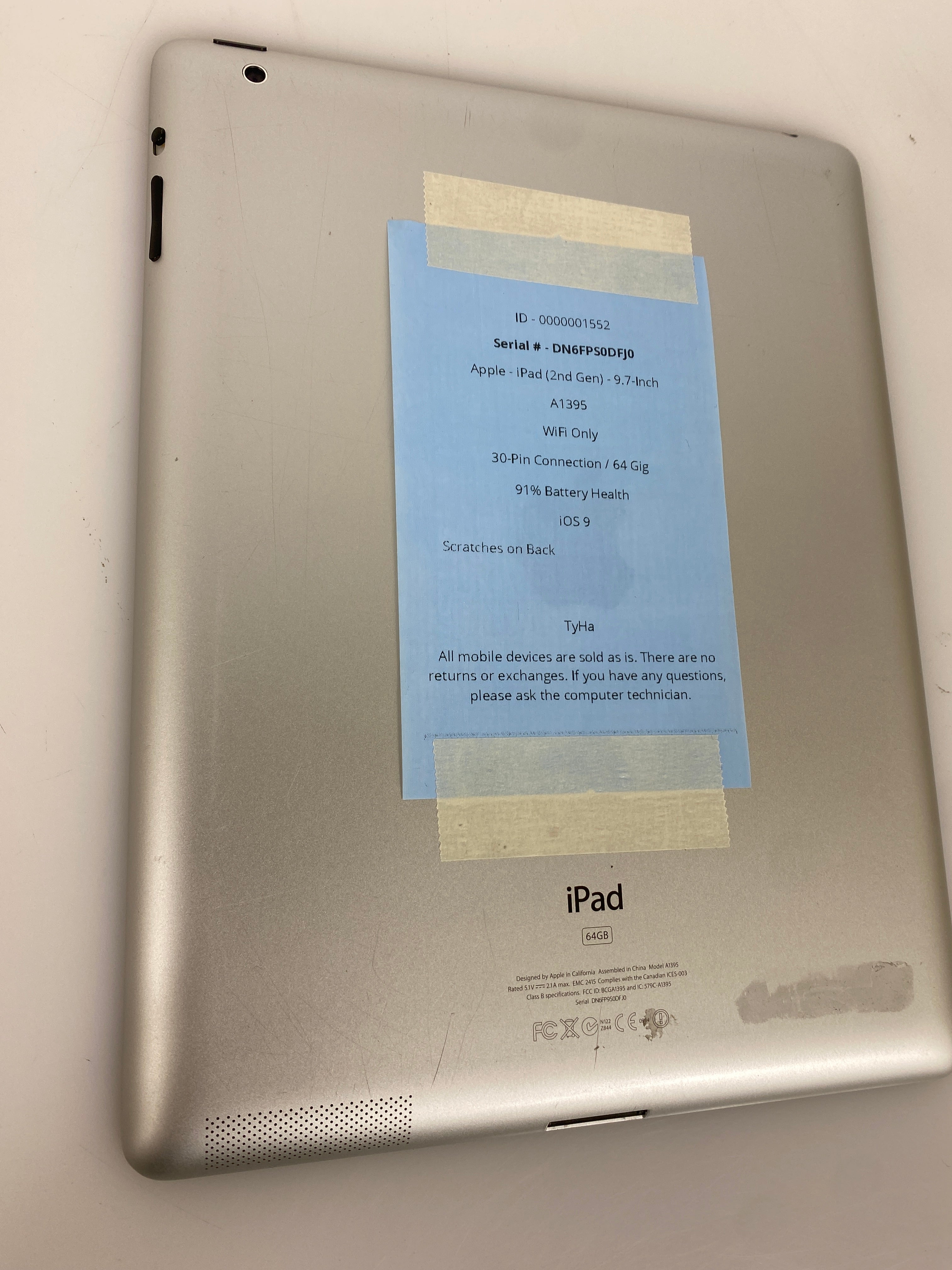 Apple iPad 2 64GB 9.7" WiFi Only A1395 *Scratches on Back*