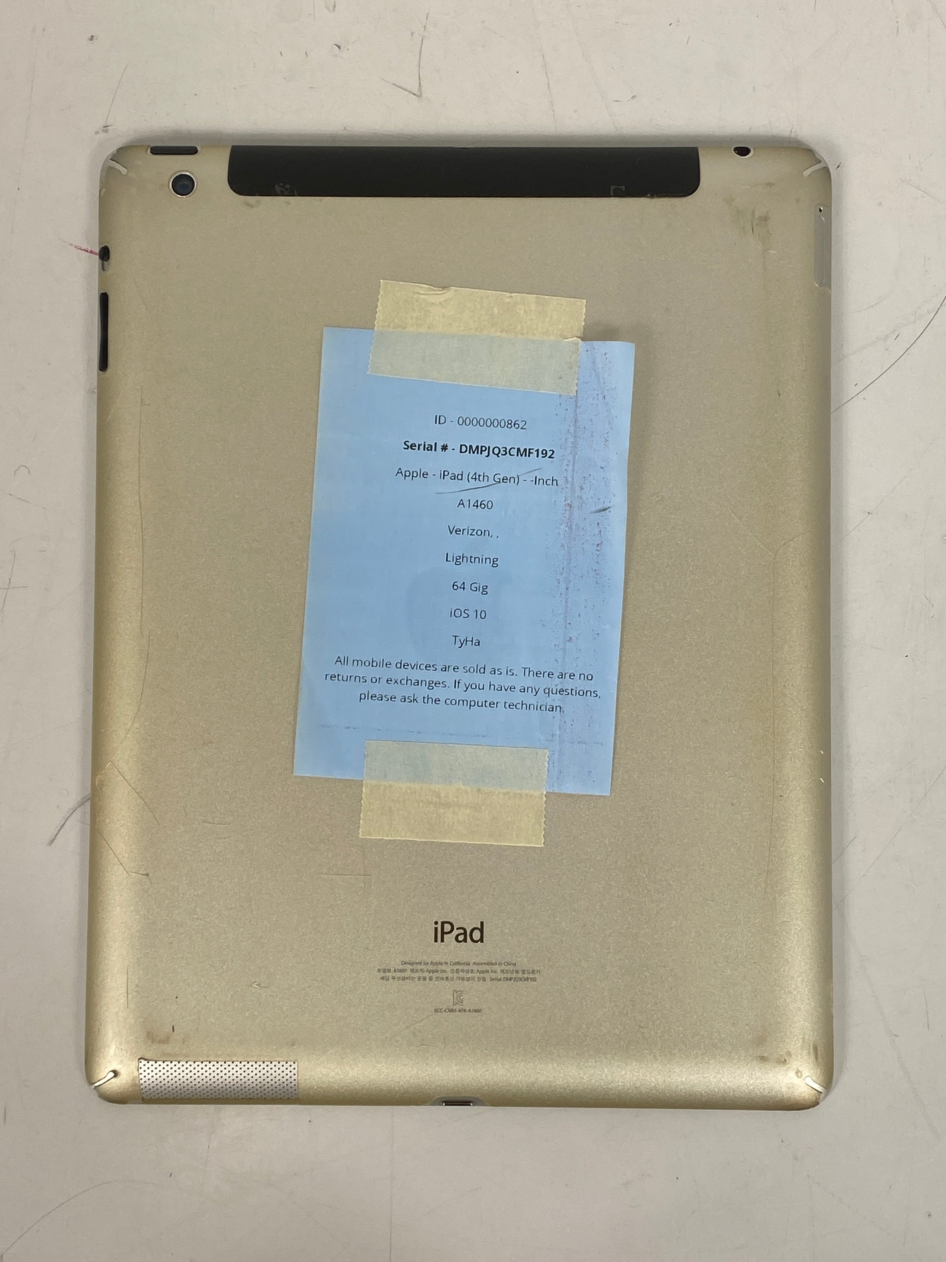 Apple iPad 4th Gen 64GB 9.7" WiFi Only White A1460 *Cracked Back*