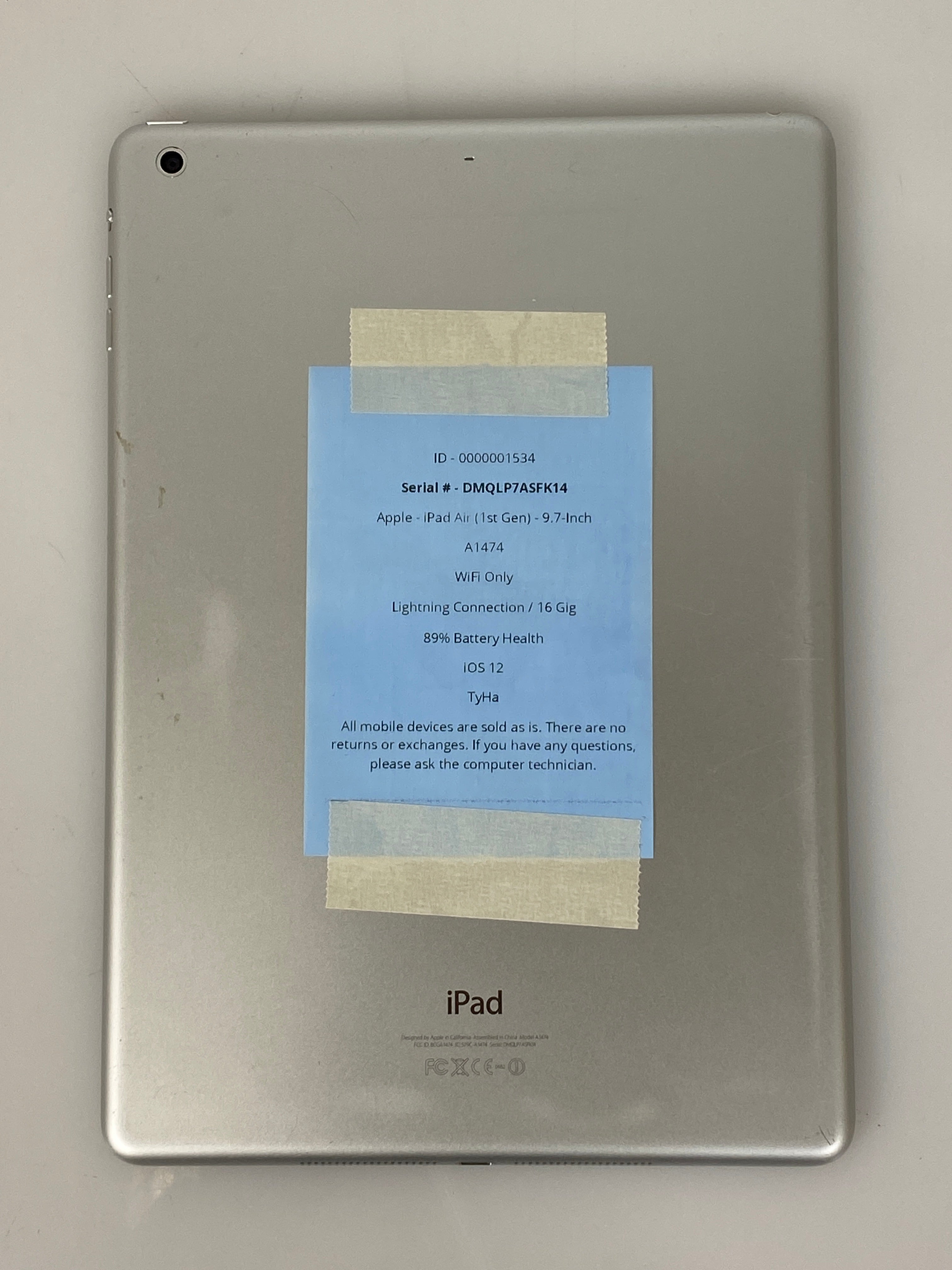 Apple iPad Air 1st Gen 16GB 9.7" WiFi Only White A1474