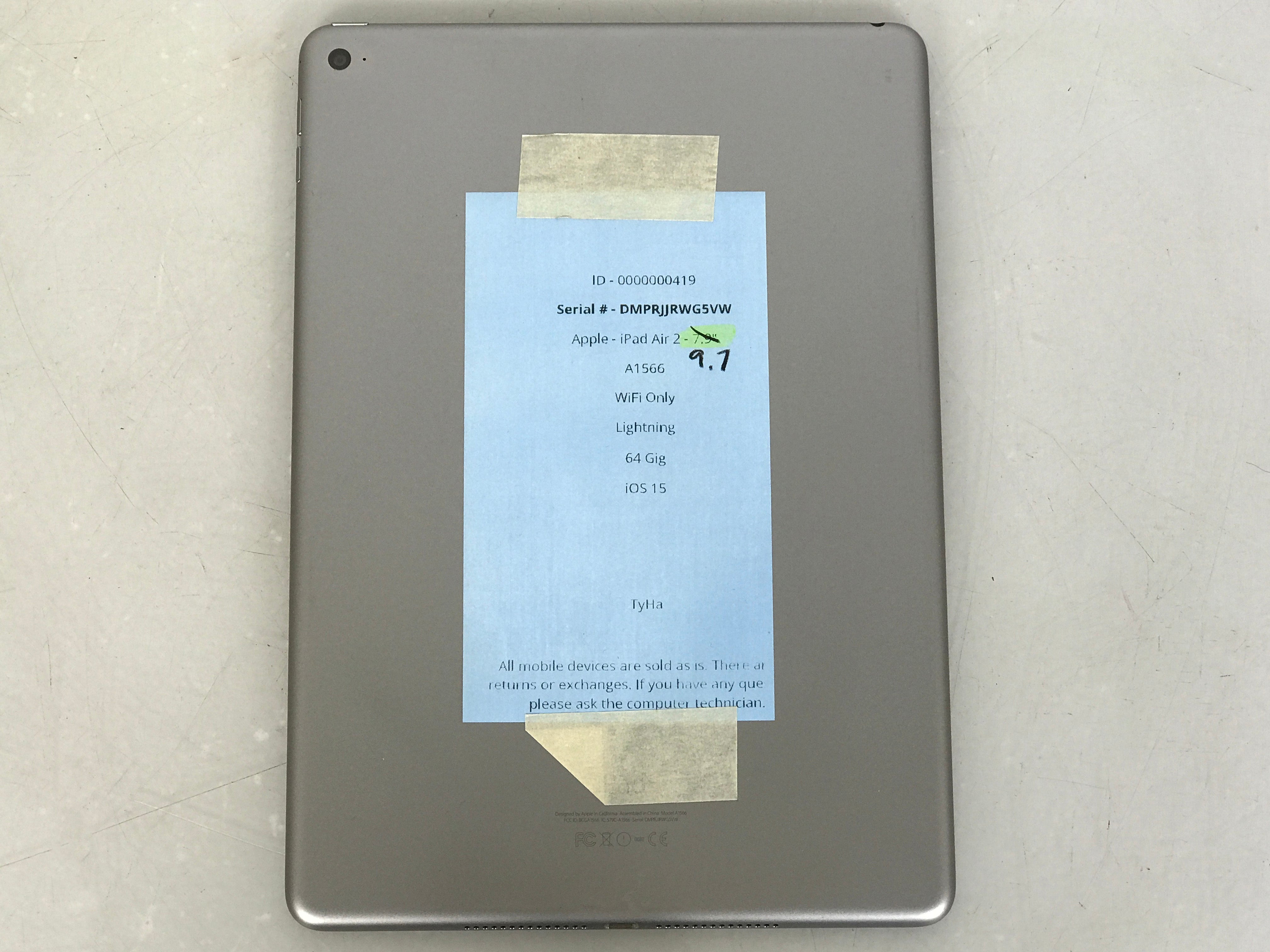 Apple iPad Air 2 64GB 9.7" WiFi Only Gray A1566
