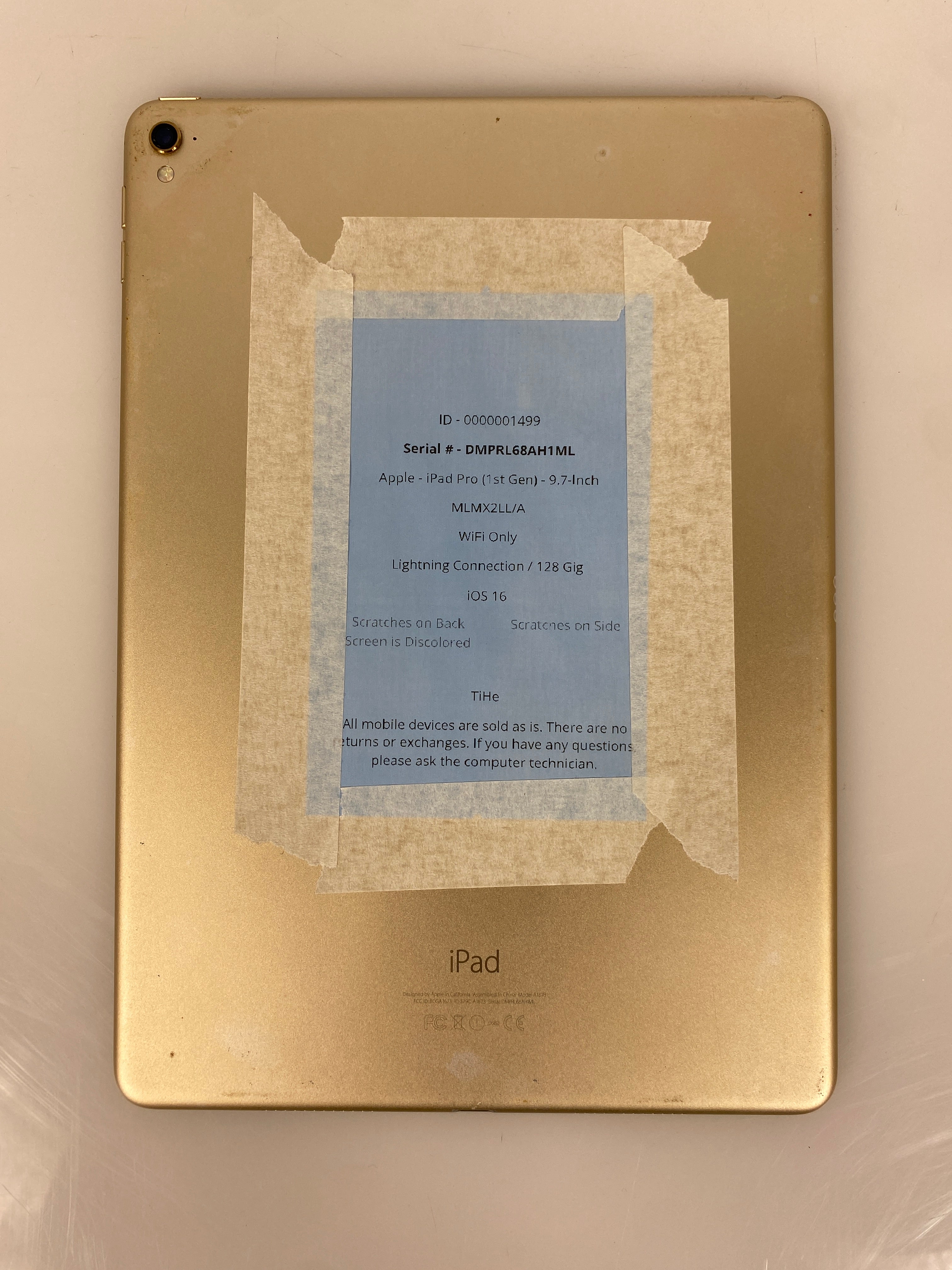 Apple iPad Pro 1st Gen 128GB 9.7" WiFi White and Rose Gold A1673 *Discolored Screen & Scratches*