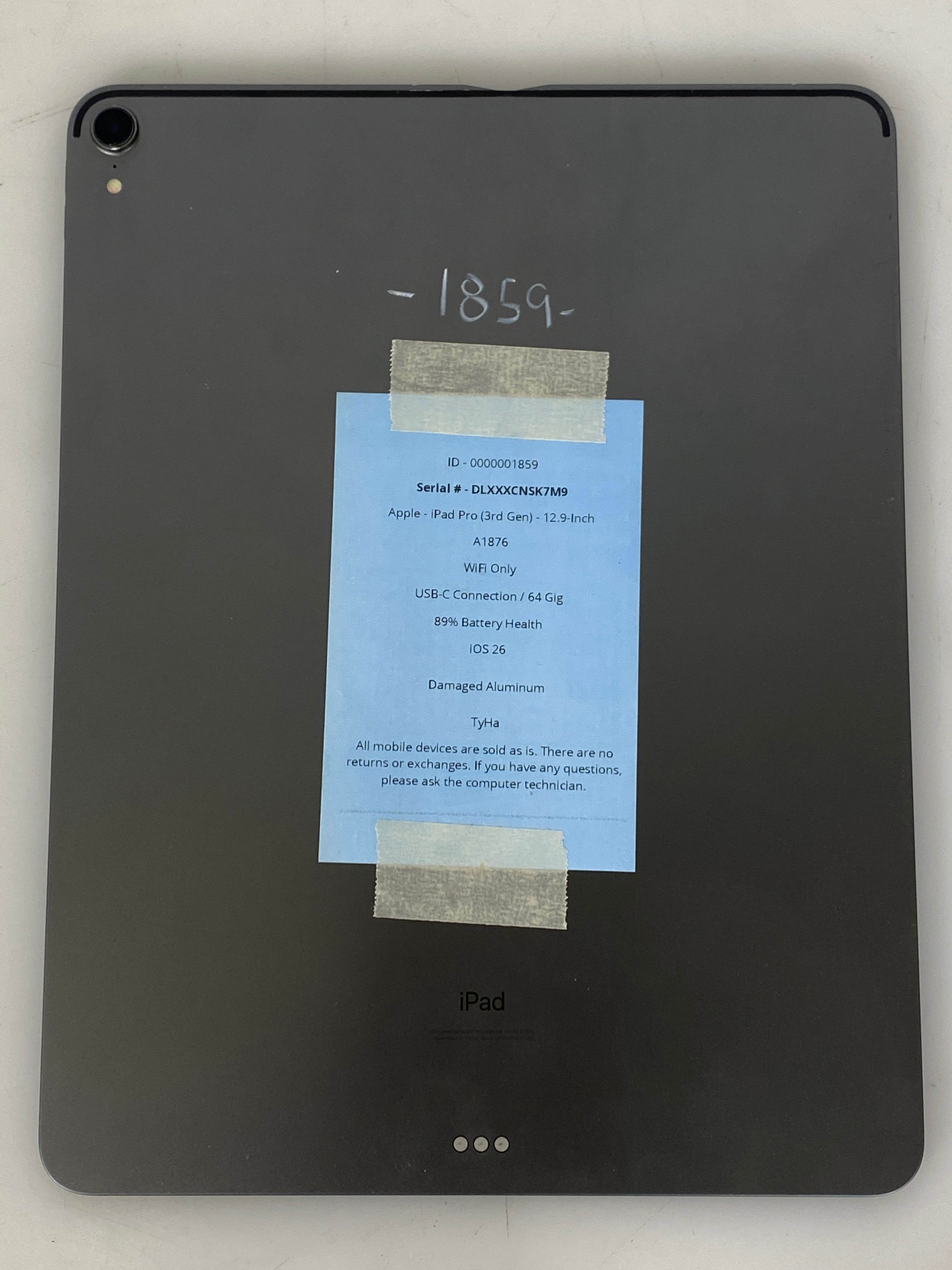 Apple iPad Pro 3rd Gen 64GB 12.9" WiFi Only Gray A1876 *Dented Aluminum*