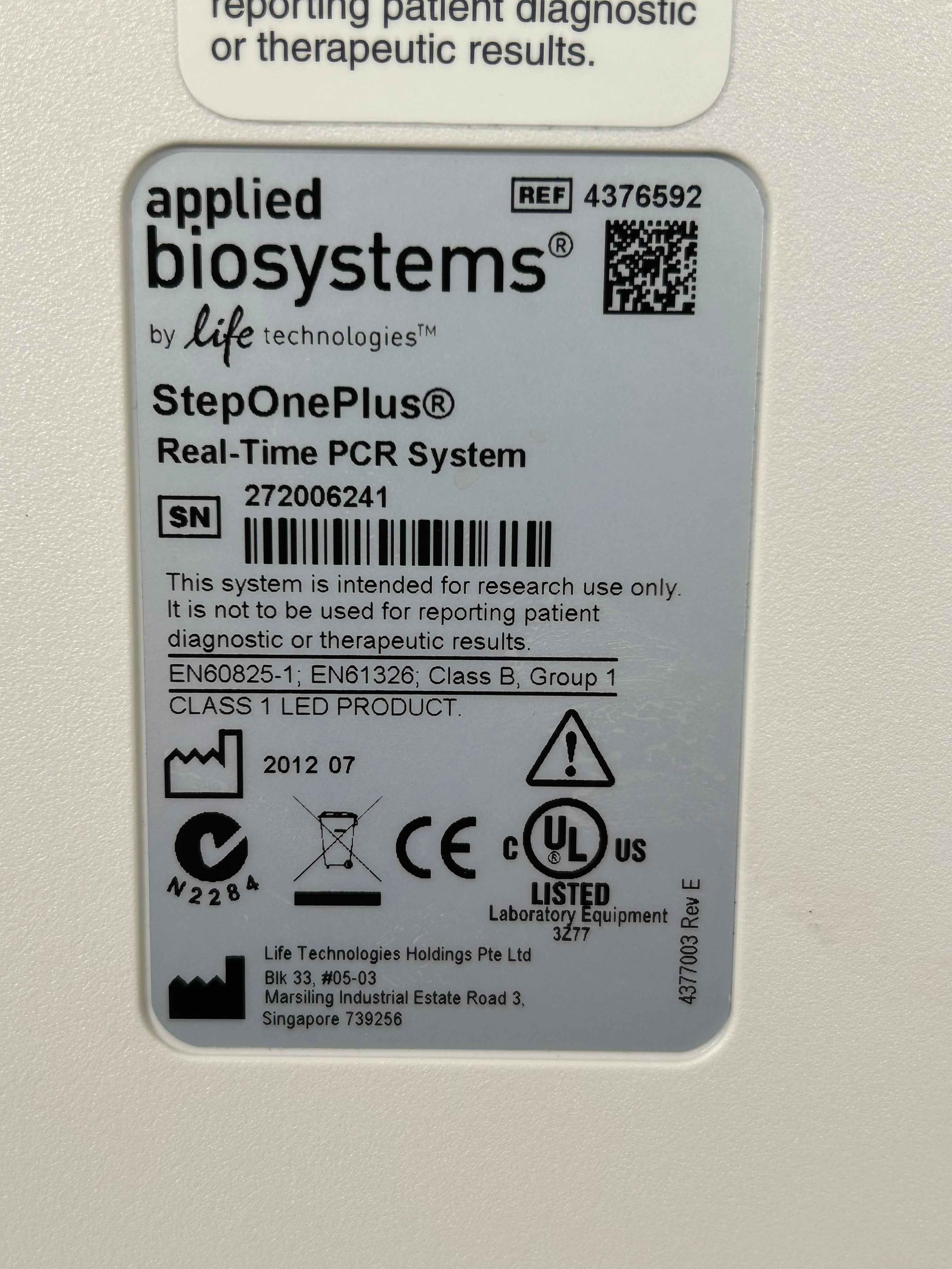 Applied Biosystems Step OnePlus 96 Well Real-Time PCR System