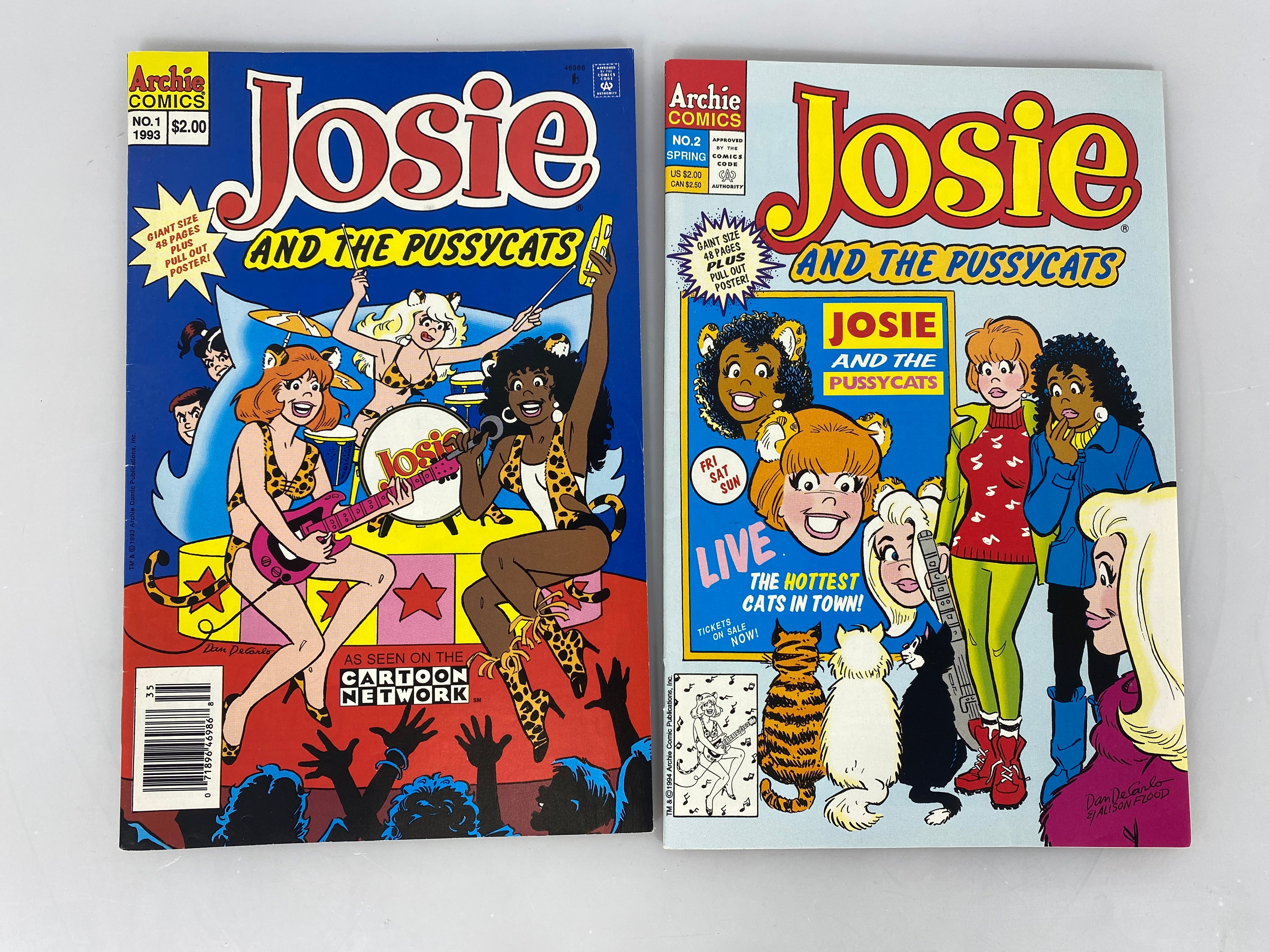 Archie Comic Josie and the Pussycats No. 1 and 2 with Pin Up Posters 1993-1994