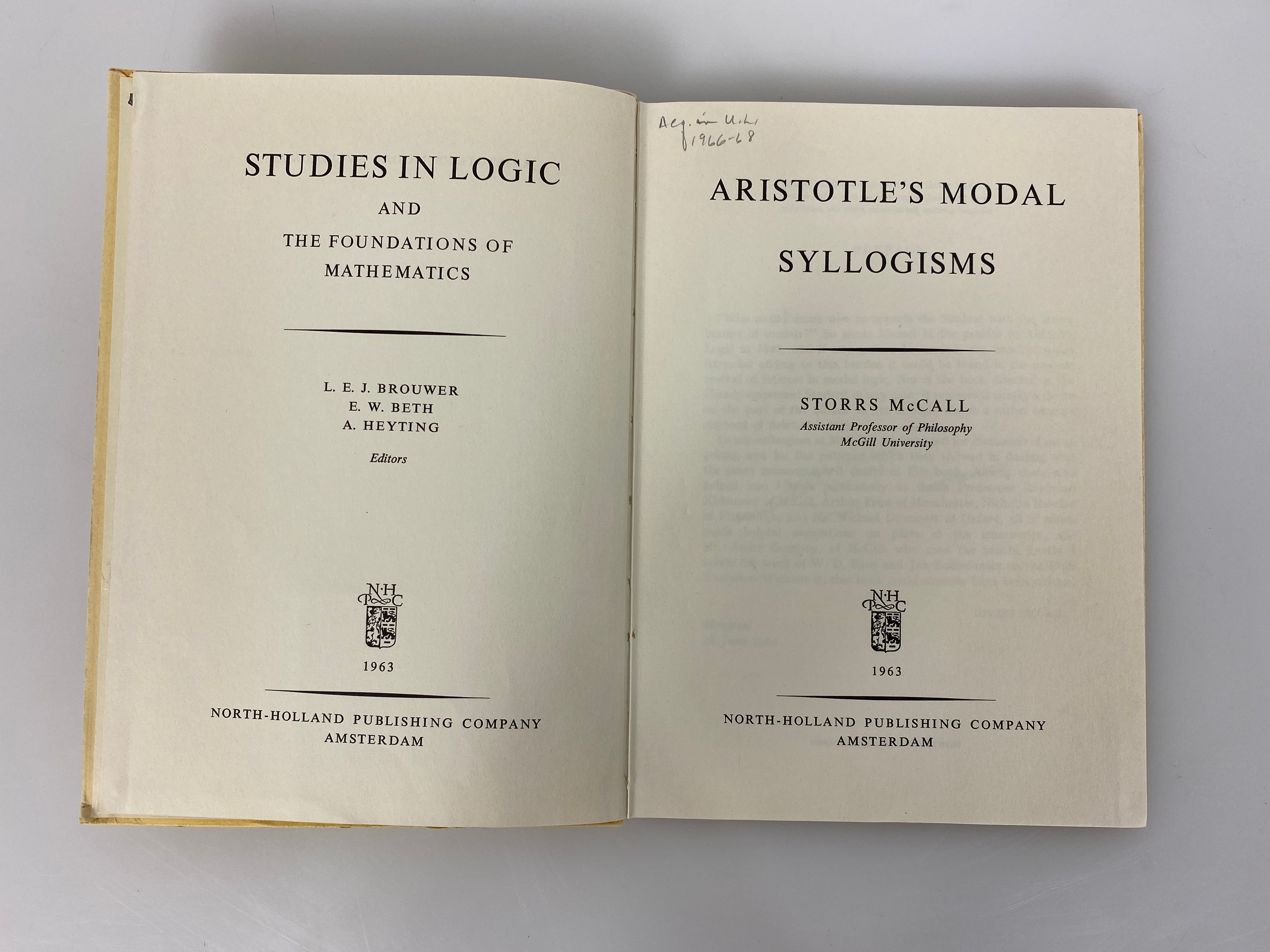 Aristotle's Modal Syllogisms by Storrs McCall 1963 Ex-Library SC