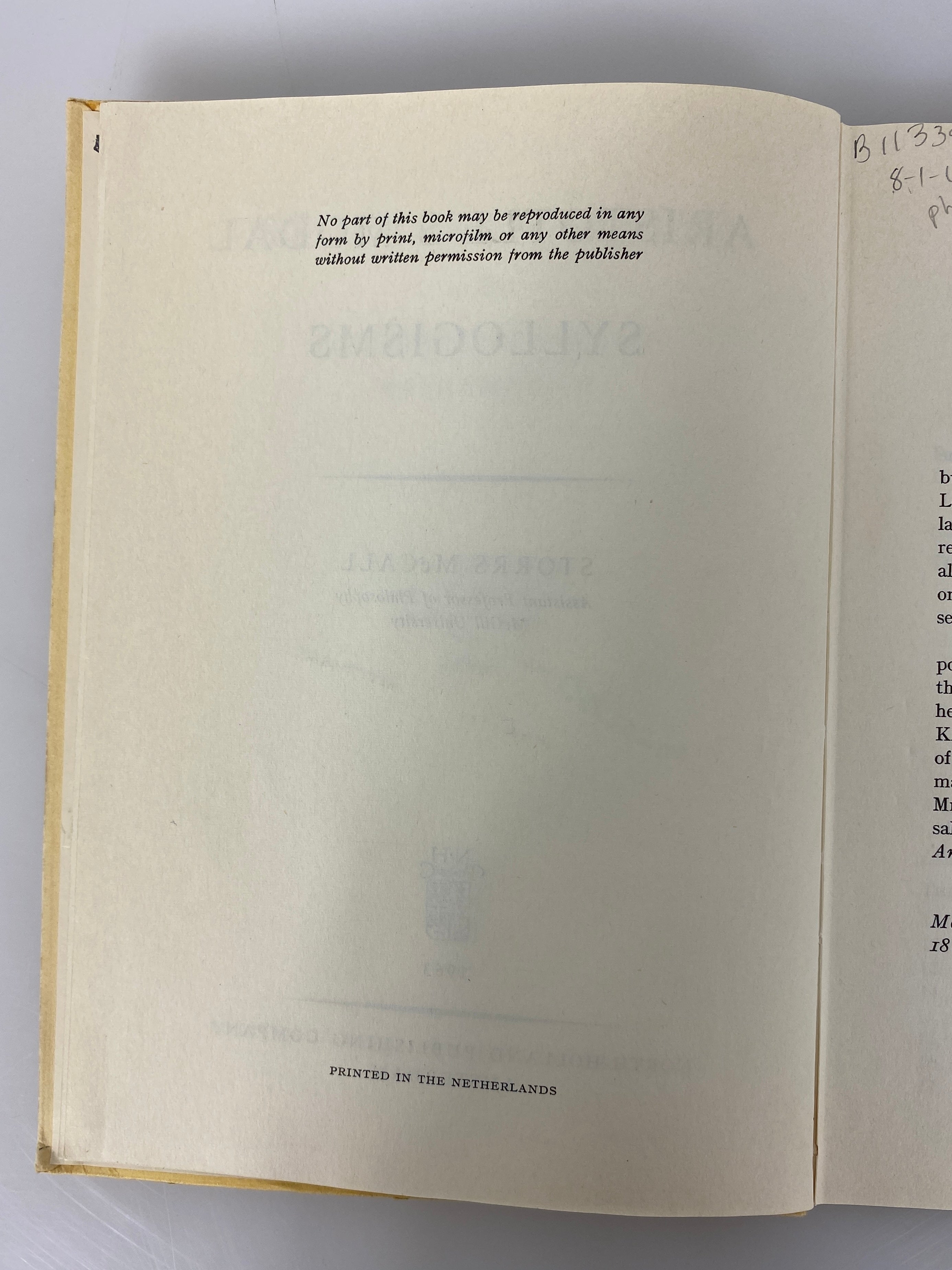 Aristotle's Modal Syllogisms by Storrs McCall 1963 Ex-Library SC