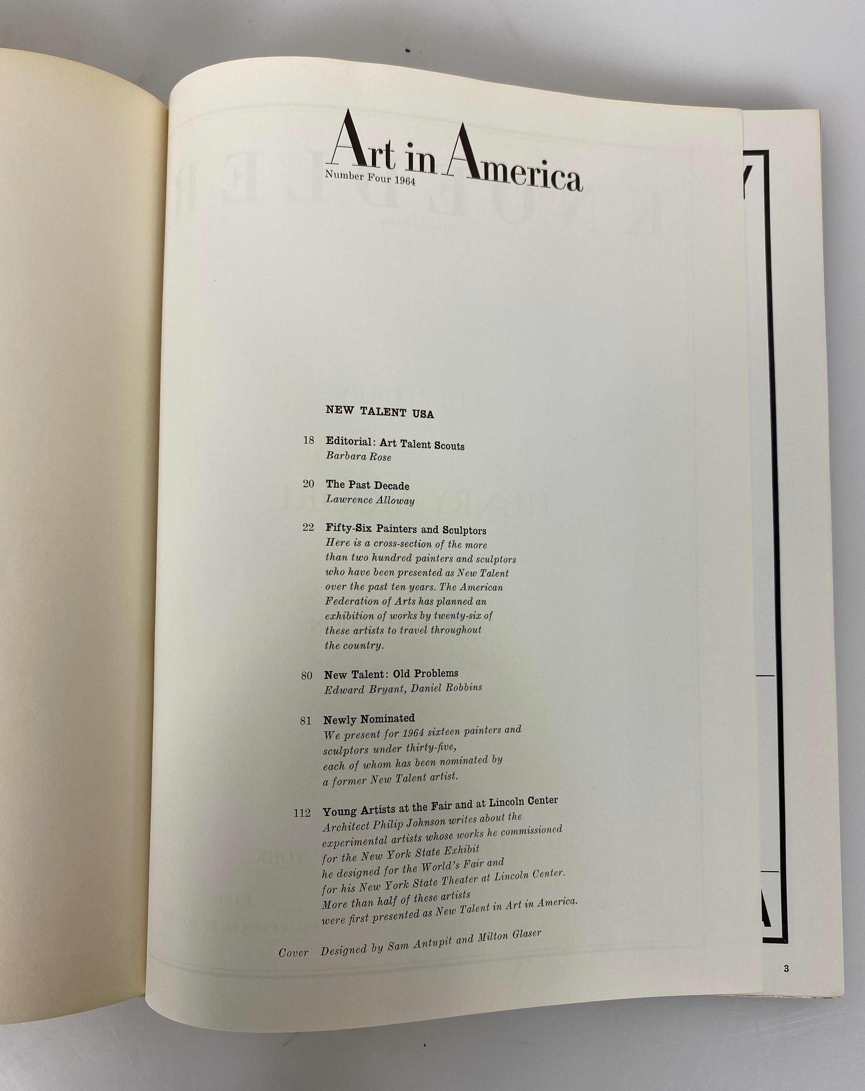 Art in America New Talent USA 1964 Vol. 52 No. Four Vintage HC