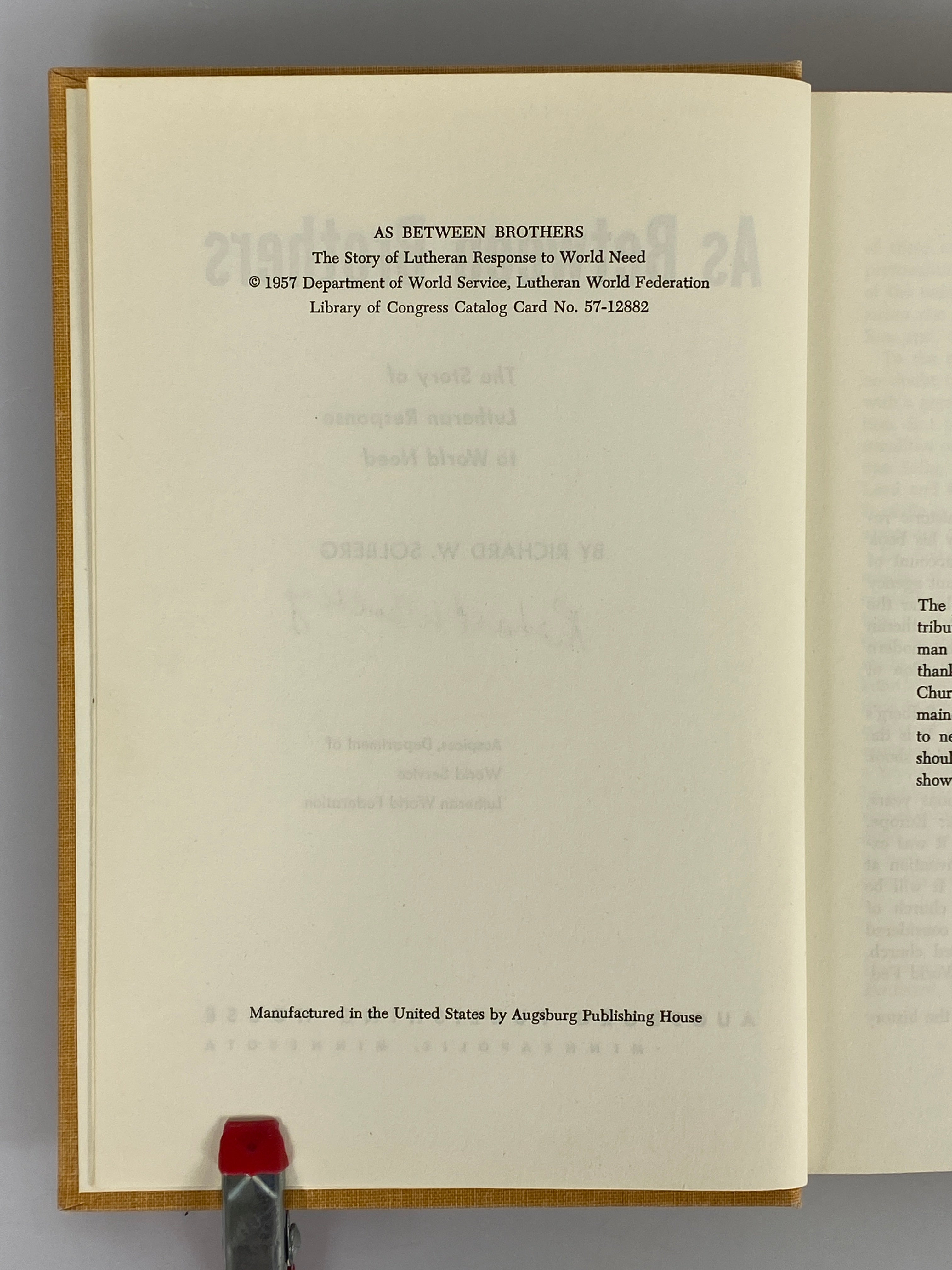 As Between Brothers by Richard Solberg 1957 Signed HC Lutheran World Federation