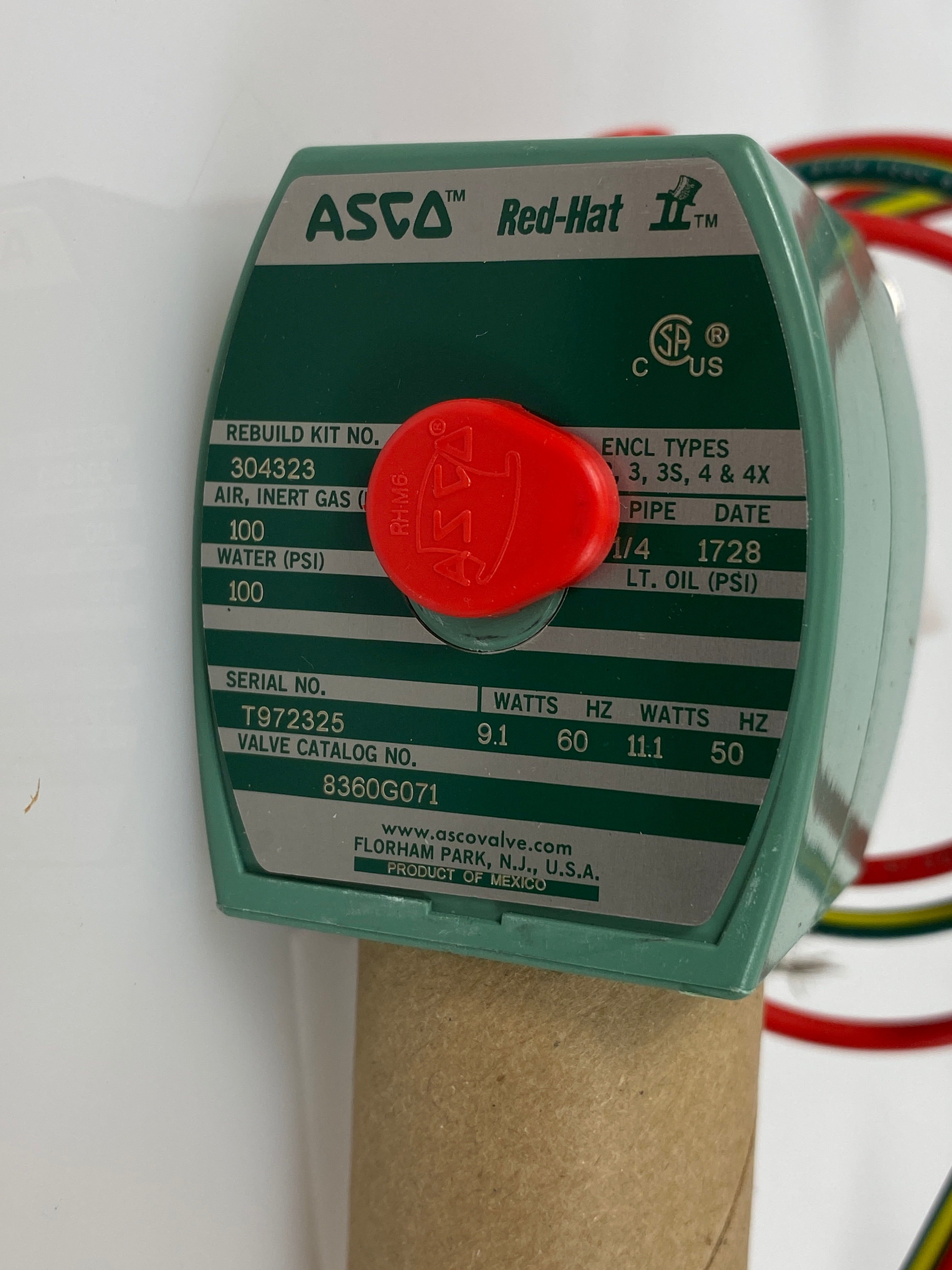 ASCO Red Hat Solenoid Valve 1/4" 3-Way 110V