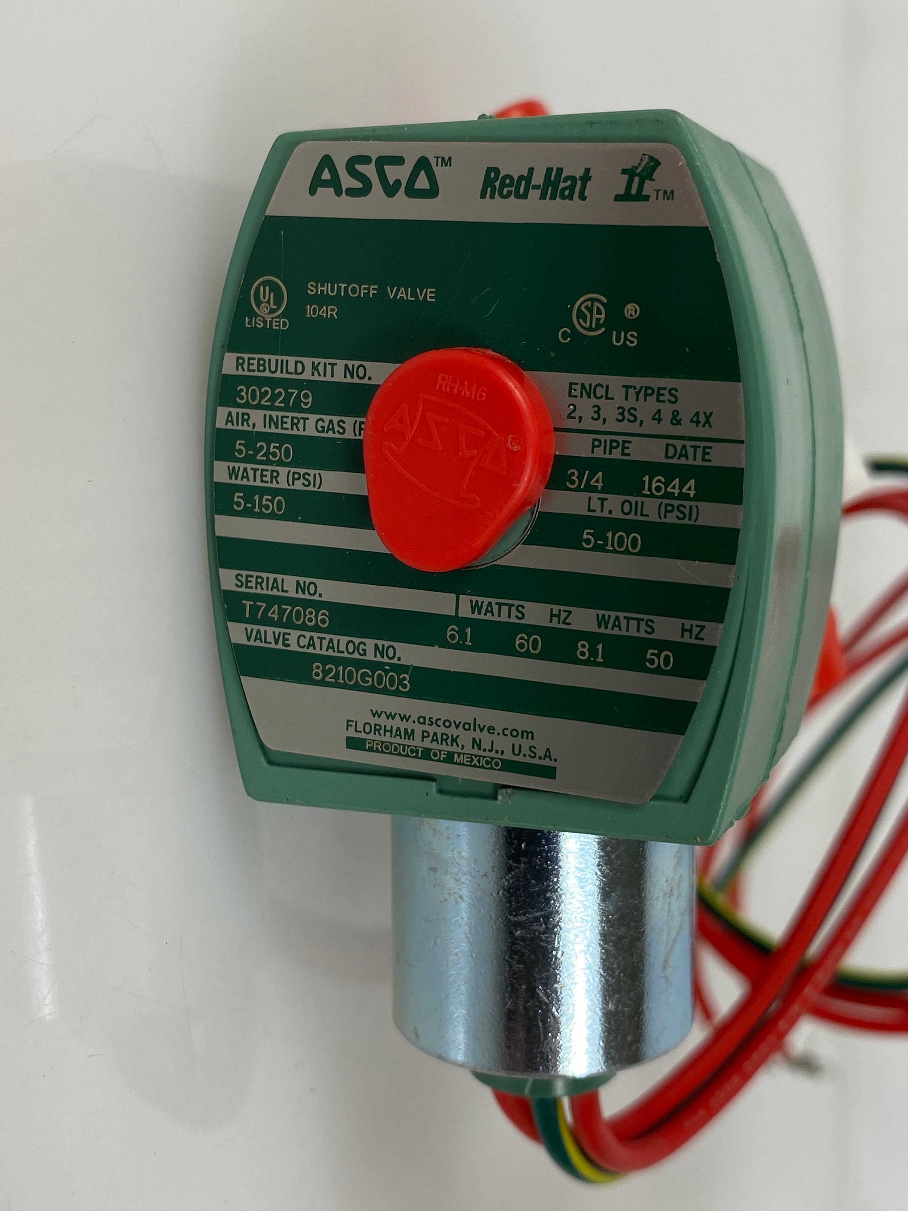 ASCO Red Hat Solenoid Valve 1/4" 3-Way 24V