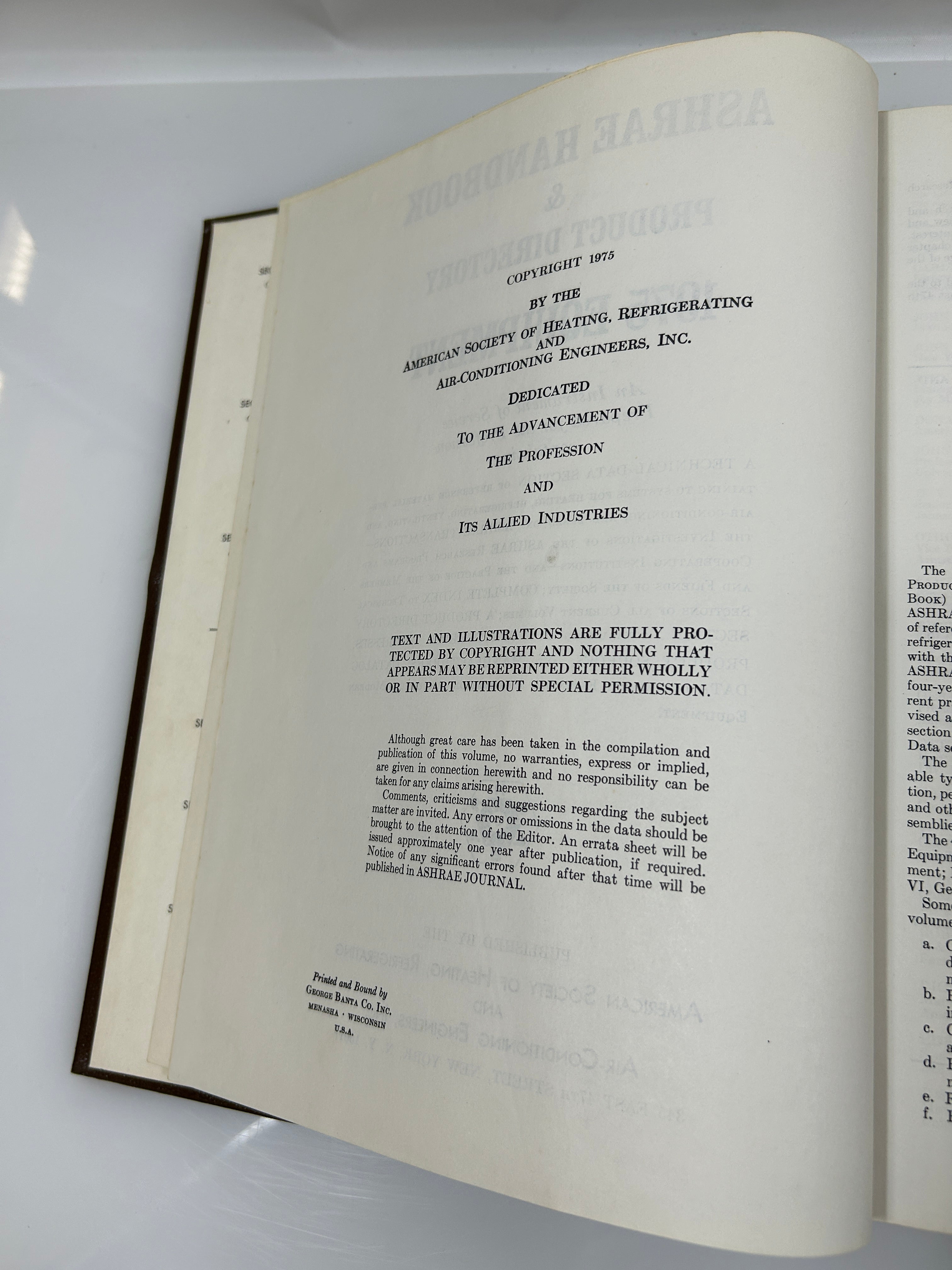 ASHRAE Handbook & Product Directory 1975 Equipment HVAC Vintage HC