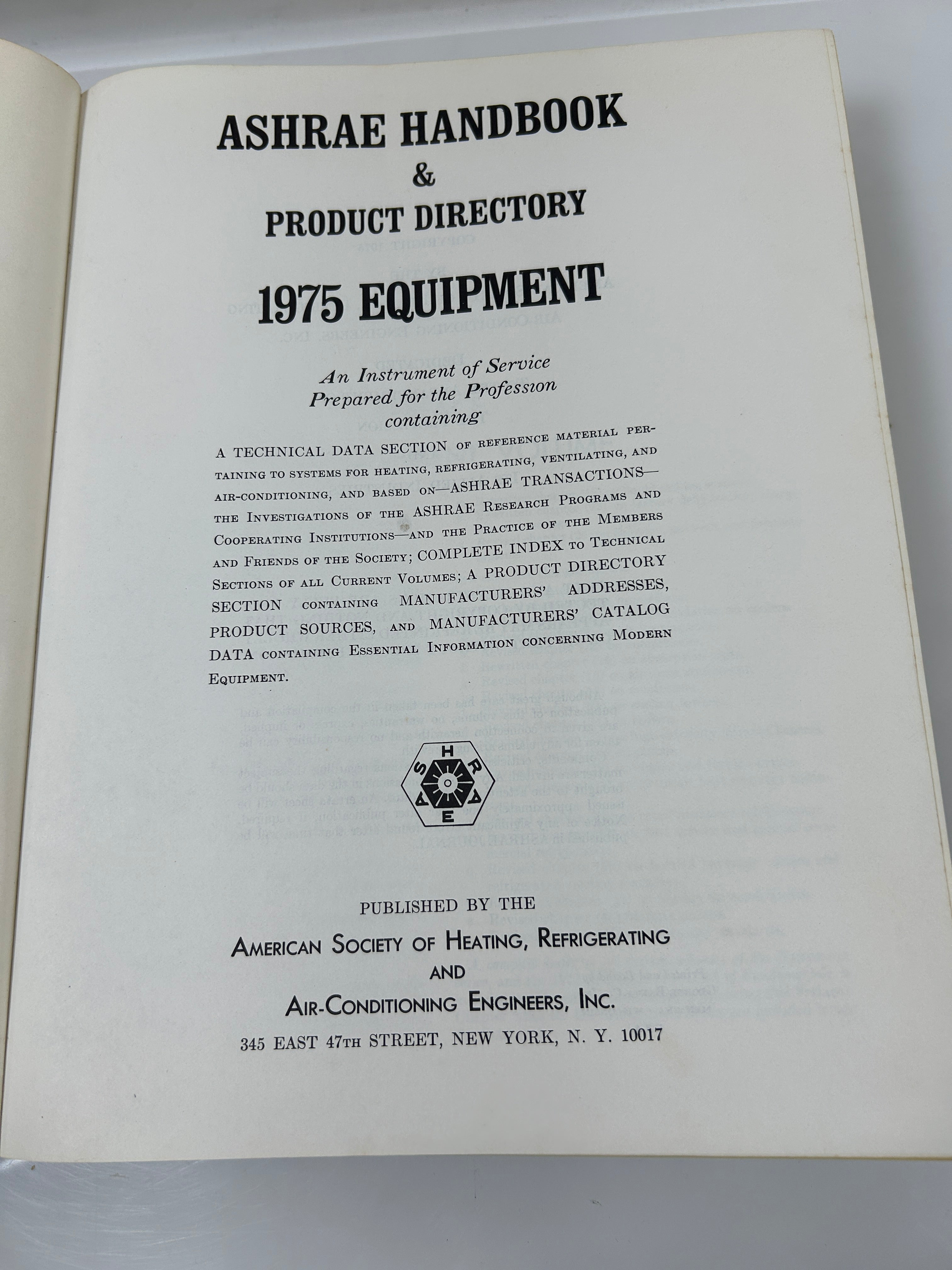 ASHRAE Handbook & Product Directory 1975 Equipment HVAC Vintage HC
