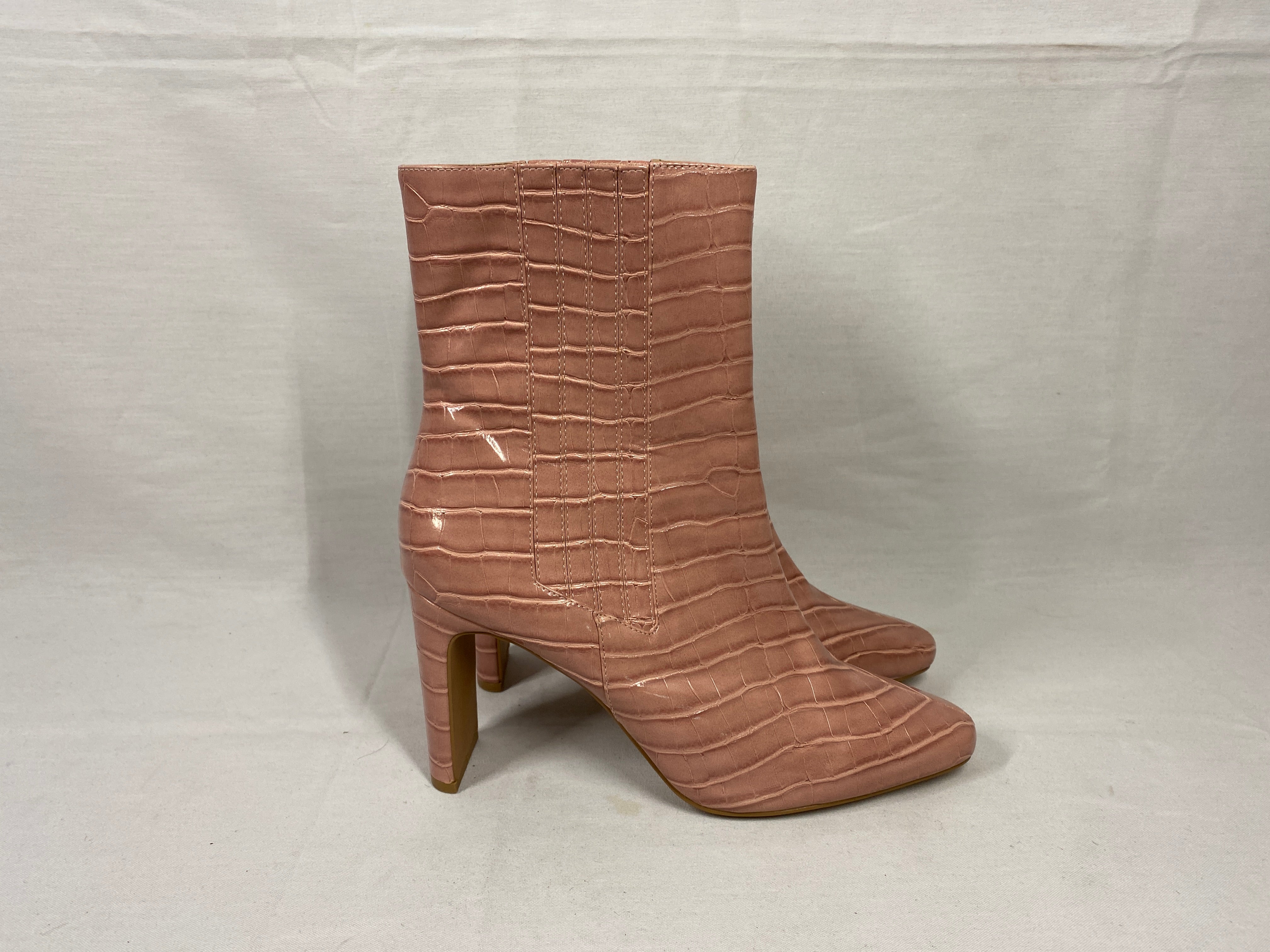 Asos Pink Croc Design Pointed Toe Chunky Heel Ankle Boots Women's Size 9.5