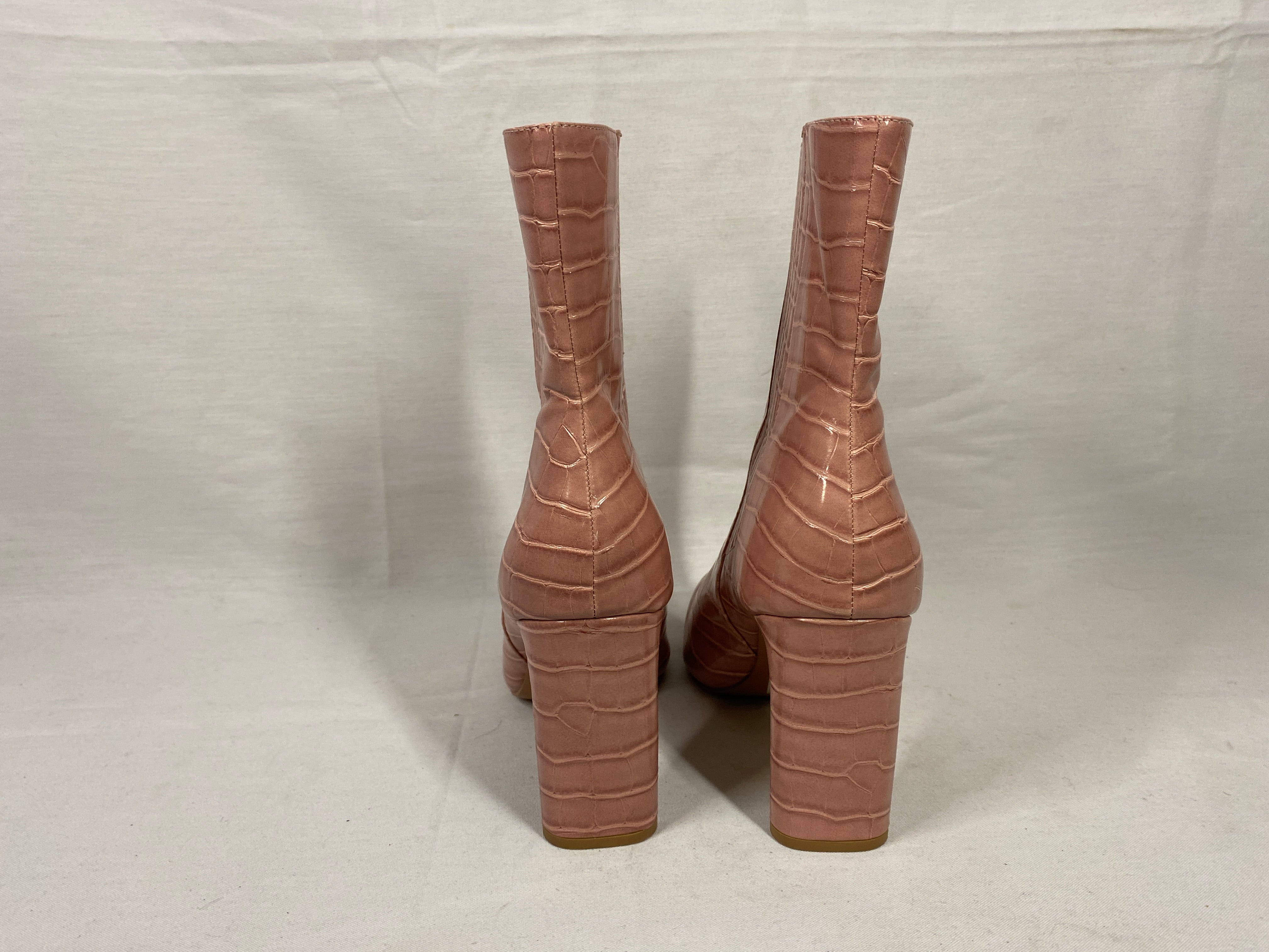 Asos Pink Croc Design Pointed Toe Chunky Heel Ankle Boots Women's Size 9.5