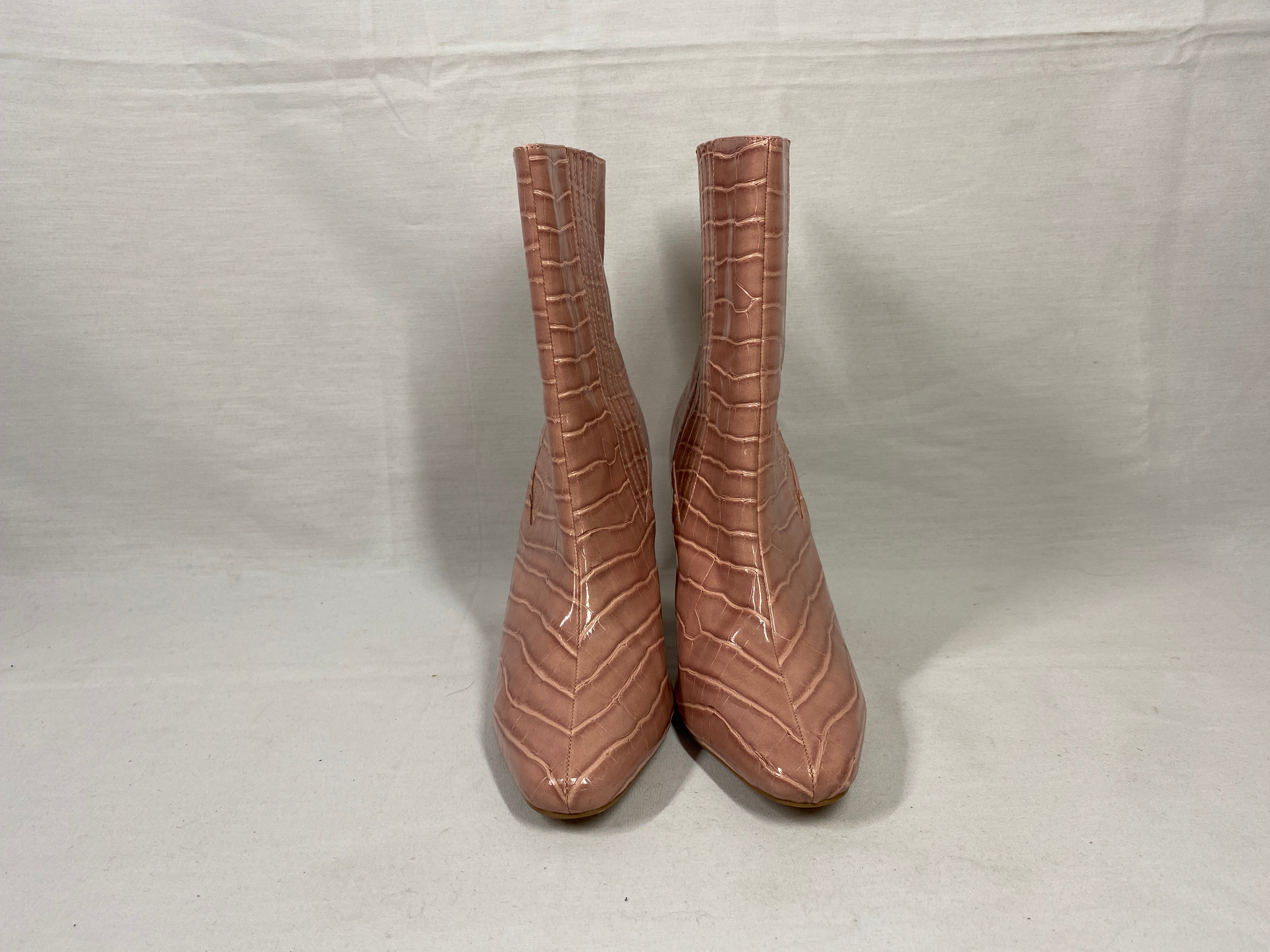 Asos Pink Croc Design Pointed Toe Chunky Heel Ankle Boots Women's Size 9.5