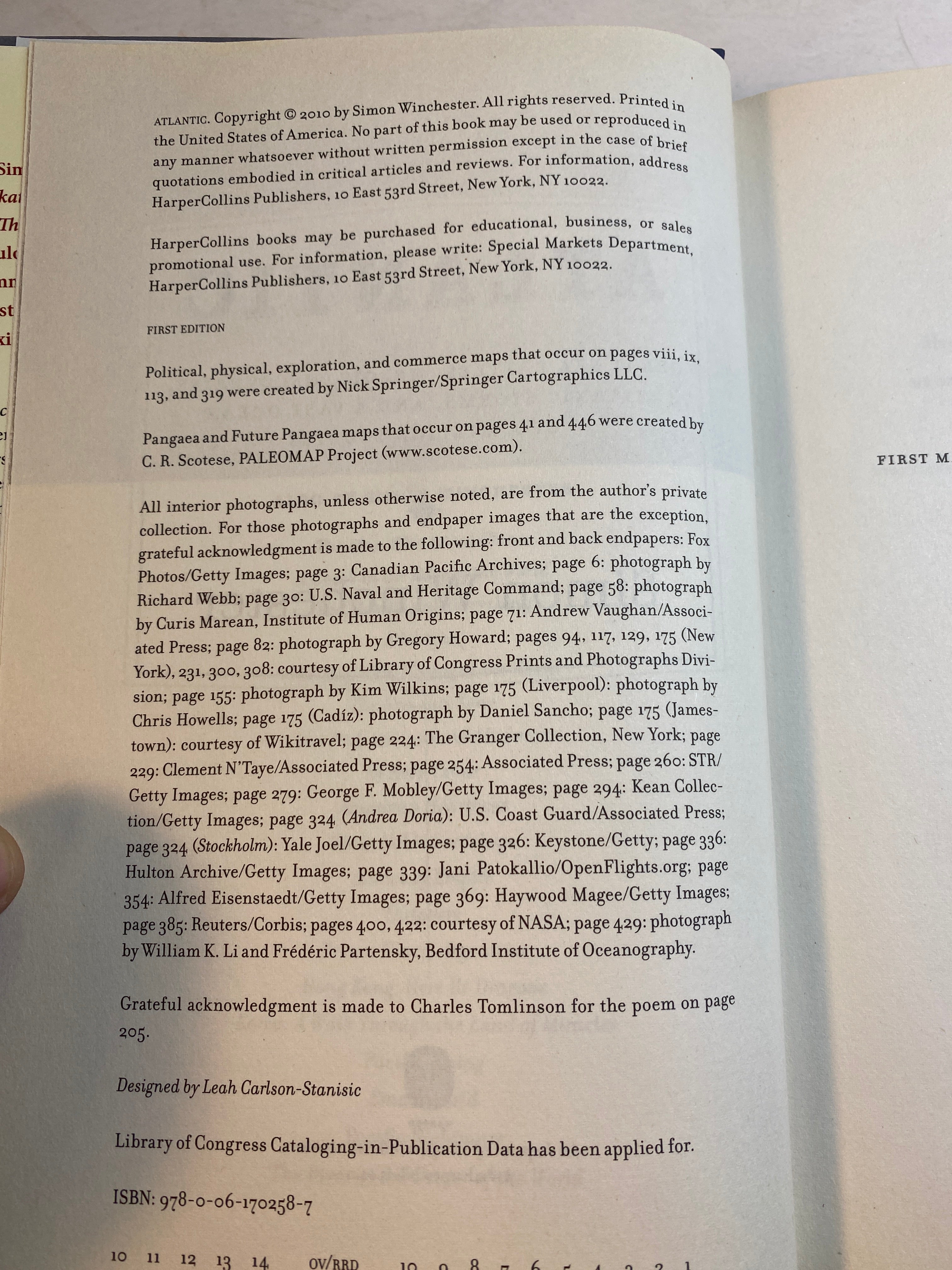 Atlantic by Simon Winchester HCDJ 2010 *Signed*