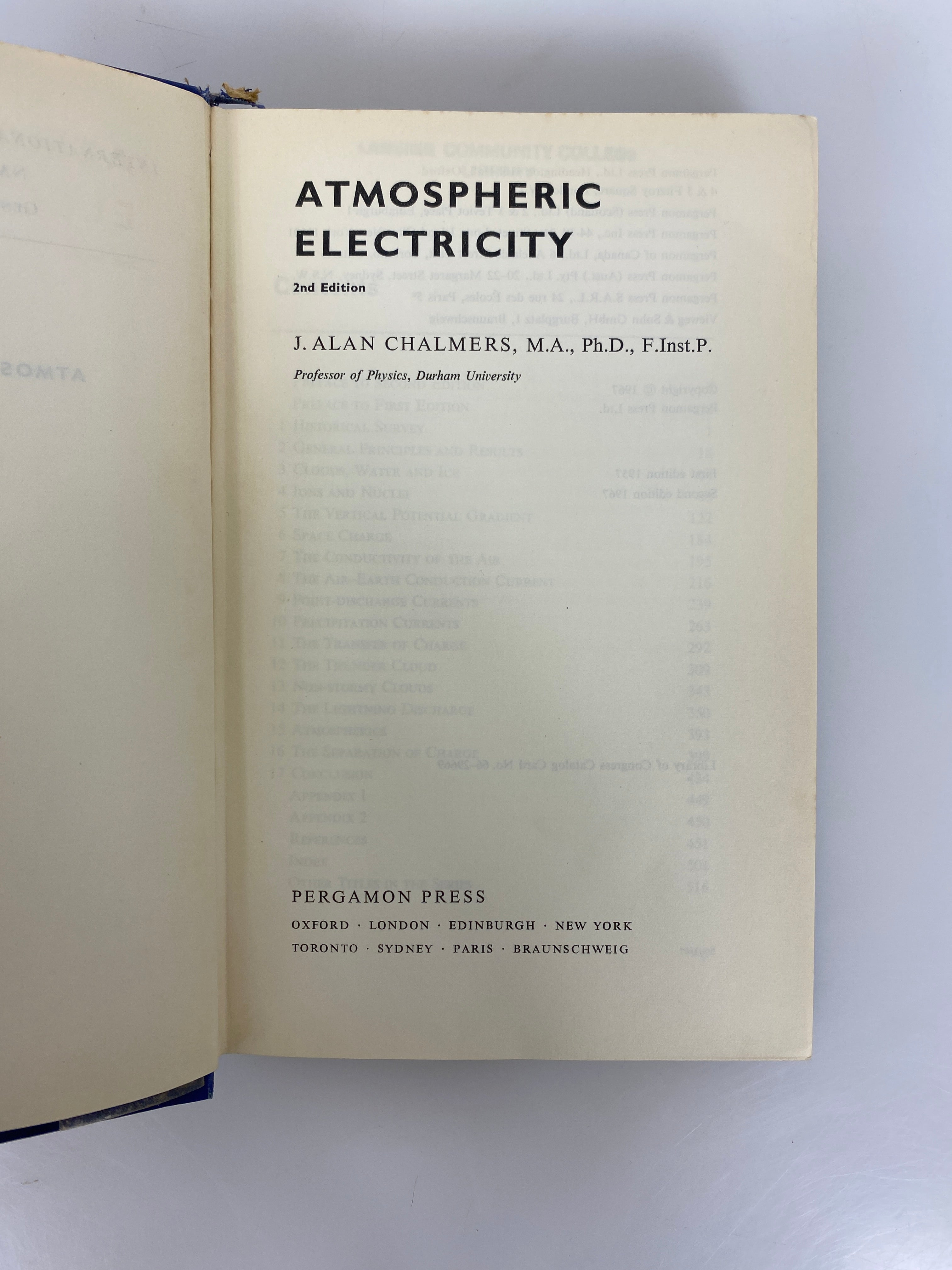 Atmospheric Electricity J. Alan Chalmers 1967 2nd Ed Ex-Library HC