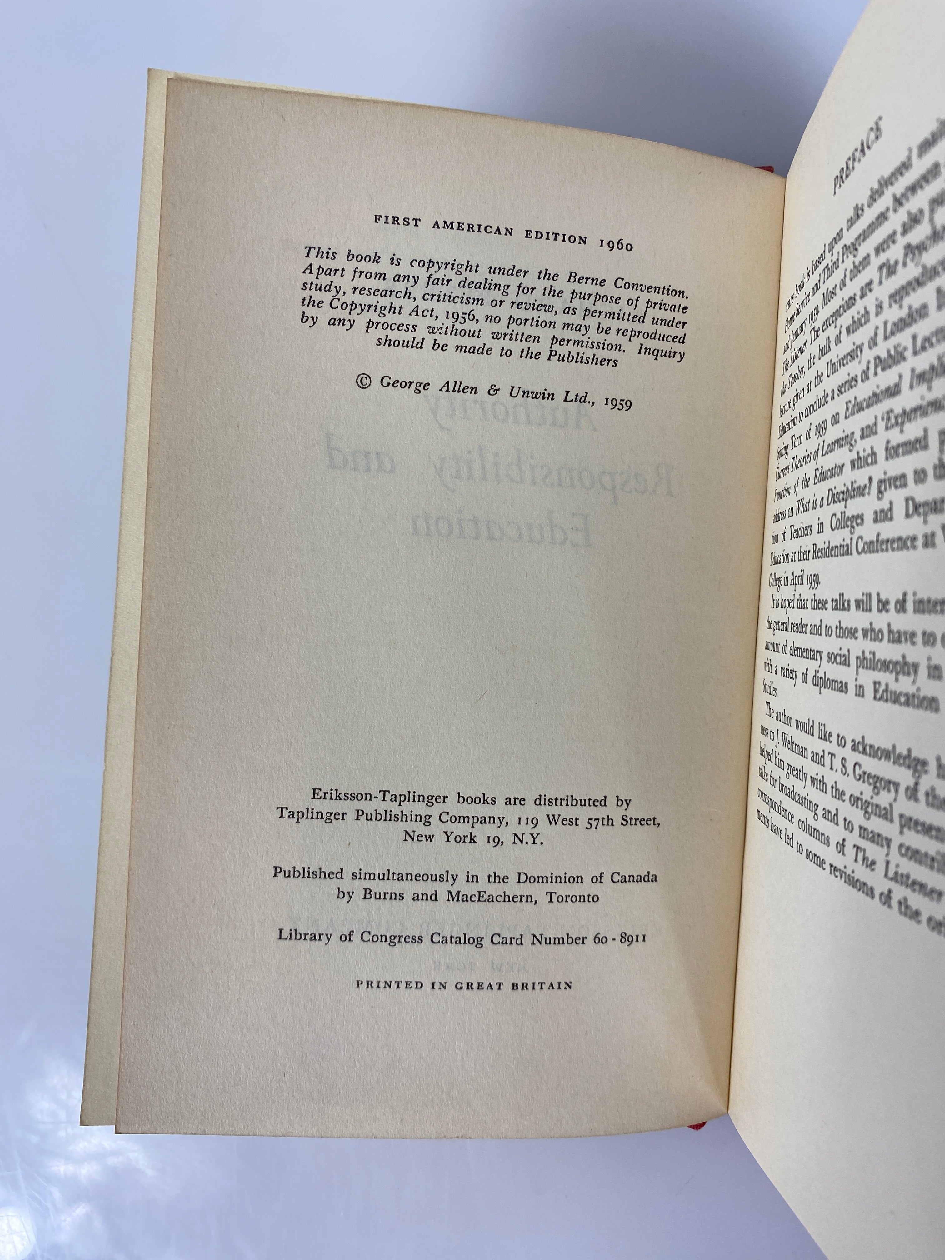 Authority Responsibility & Education by Richard Peters 1960 1st Edition HCDJ