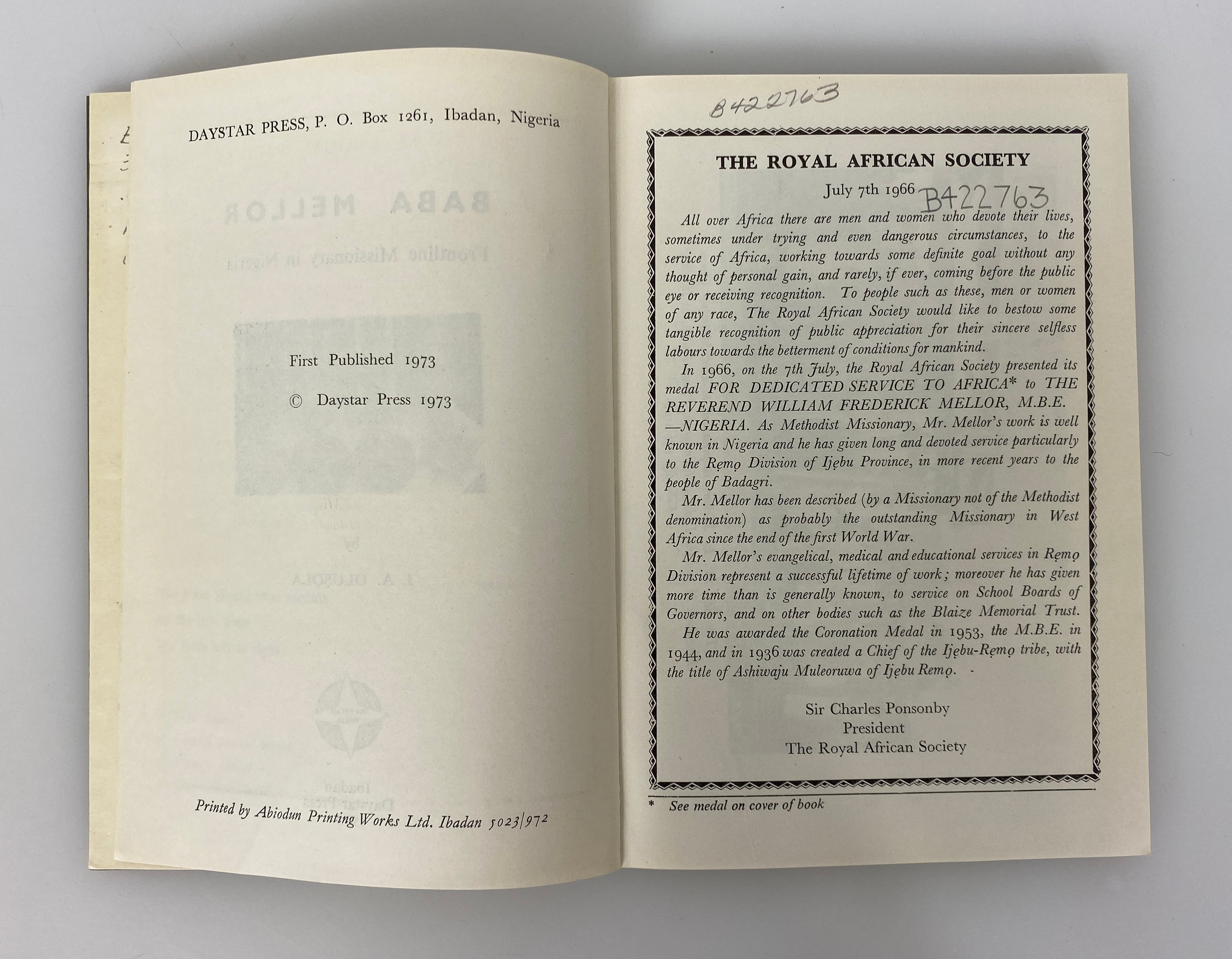 Baba Mellor Frontline Missionary in Nigeria Rare 1973 Library Binding